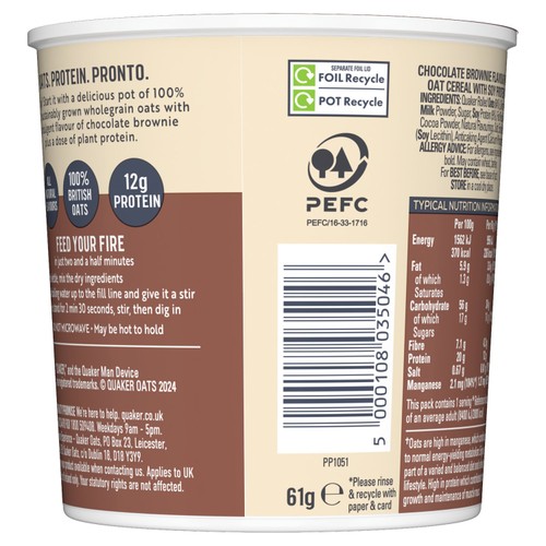 Quaker Oats High Protein Chocolate Brownie Porridge Pot thumbnail 2
