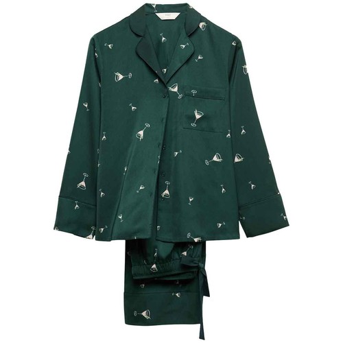 M&S Womens Dream Satin Cocktail Print Pyjama Set, 16, Light Green Mix thumbnail 2