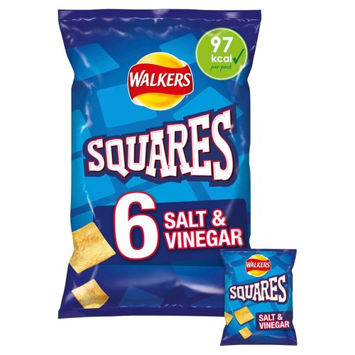Walkers Squares Salt & Vinegar Multipack Snacks Crisps 6x22g thumbnail 2