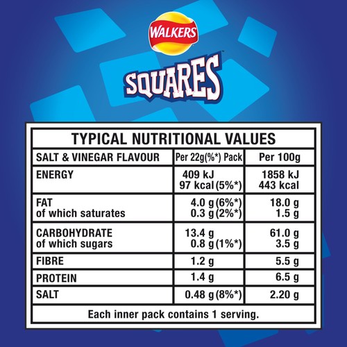 Walkers Squares Salt & Vinegar Multipack Snacks Crisps 6x22g thumbnail 8