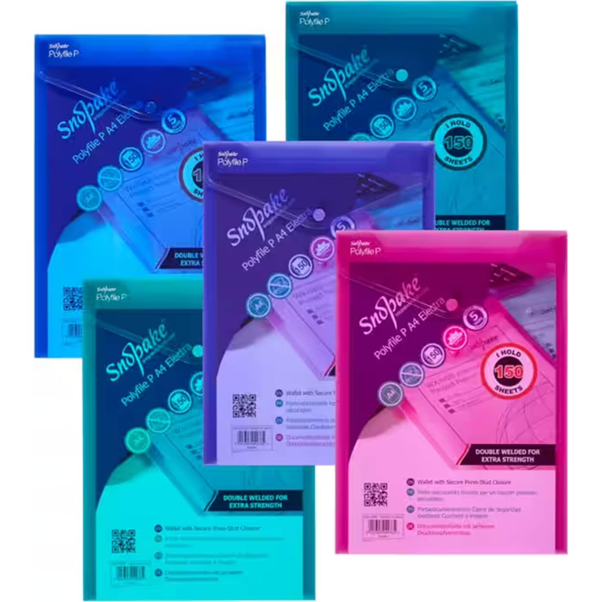 Snopake Pack of 5 A4 Assorted Polyfile Document Wallet Electra