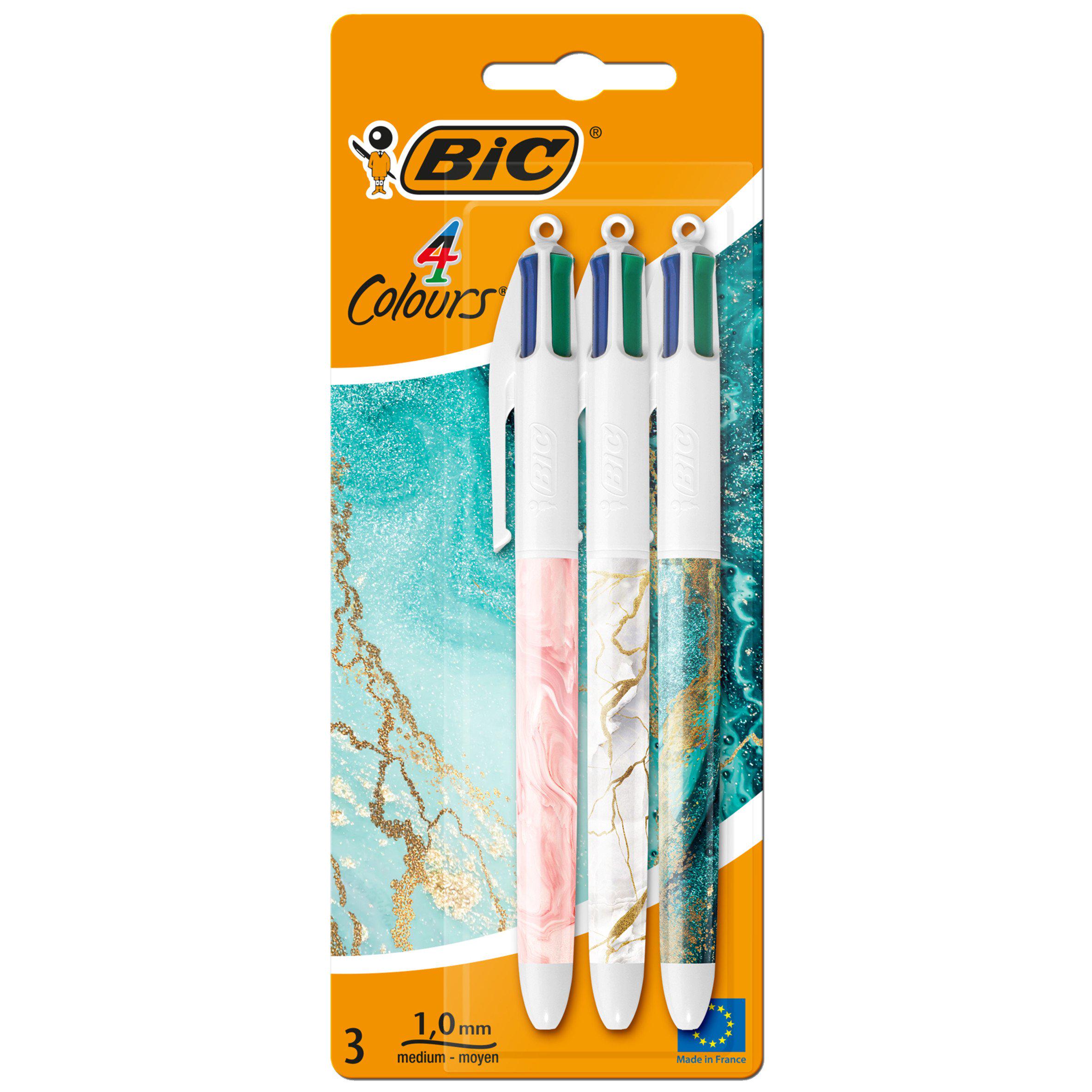 Bic 4 Colours Decors Ball Pens Marble x3