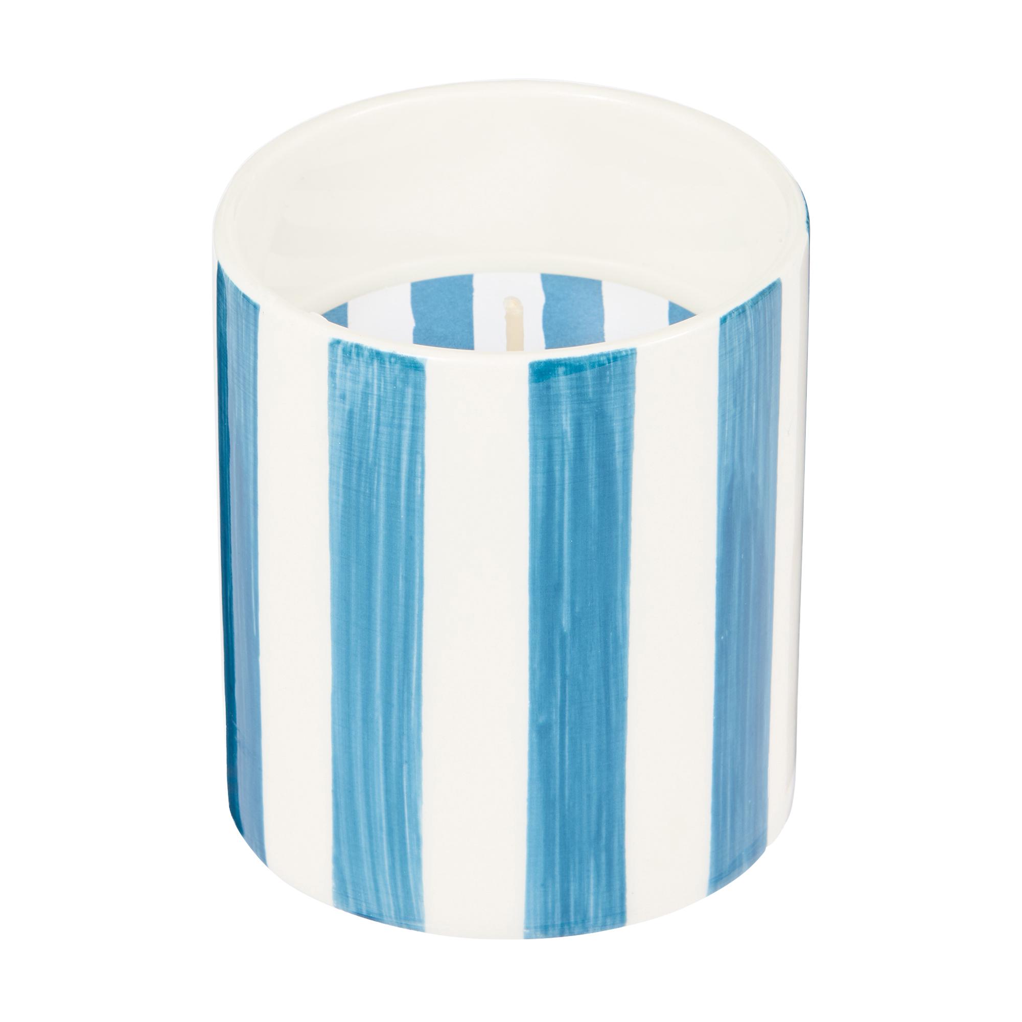 Habitat Scented Blue Stripe High Tide Ceramic Small Candle - Rock Salt & Cedar