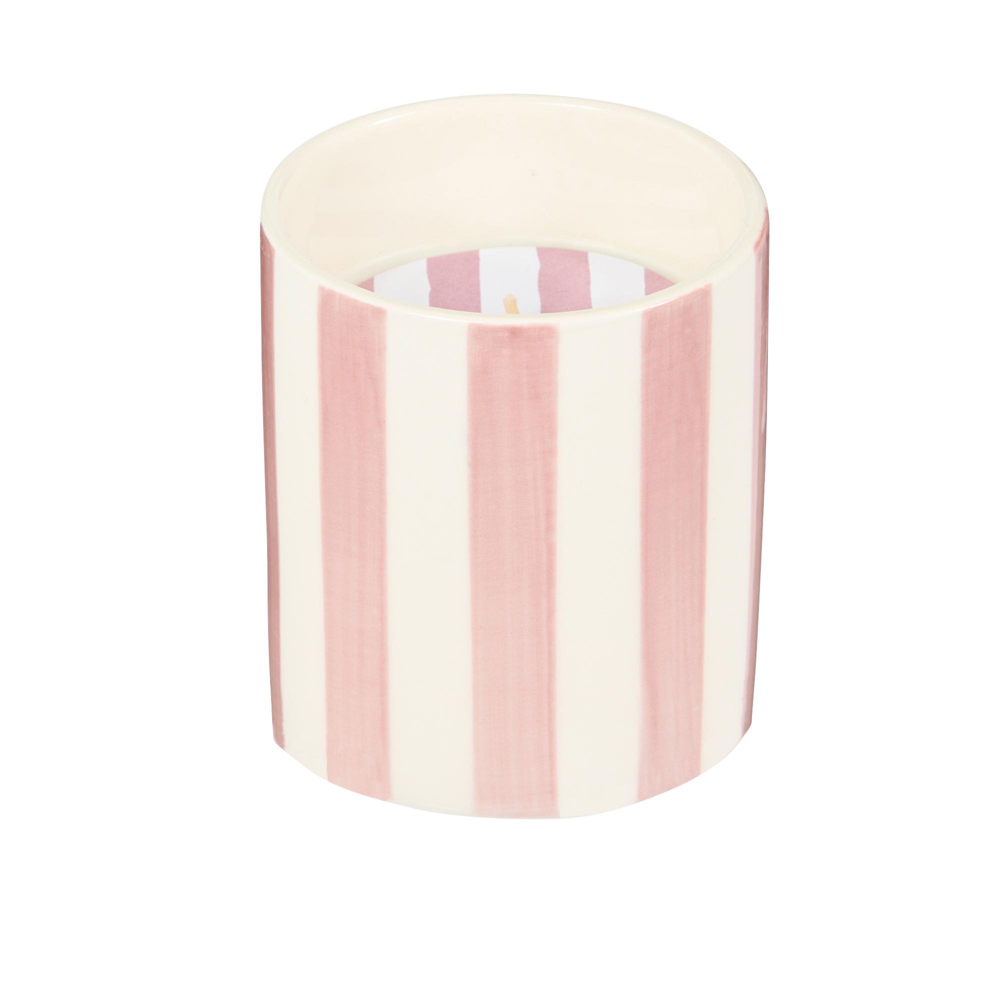 Habitat Scented Pink Stripe Ceramic Small Candle - Pepper & Cassis