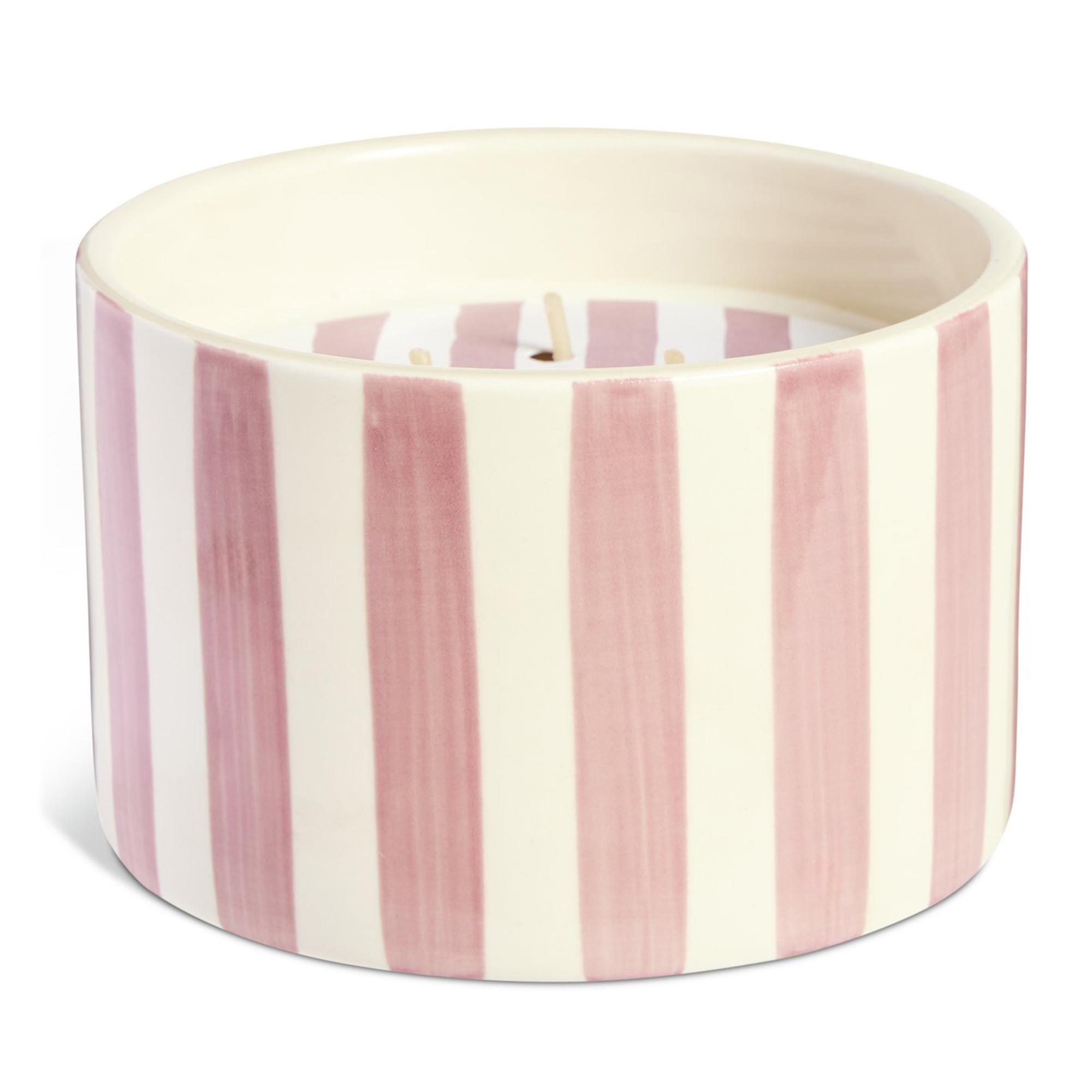 Habitat Scented Pink Stripe Ceramic Large Candle - Pepper & Cassis