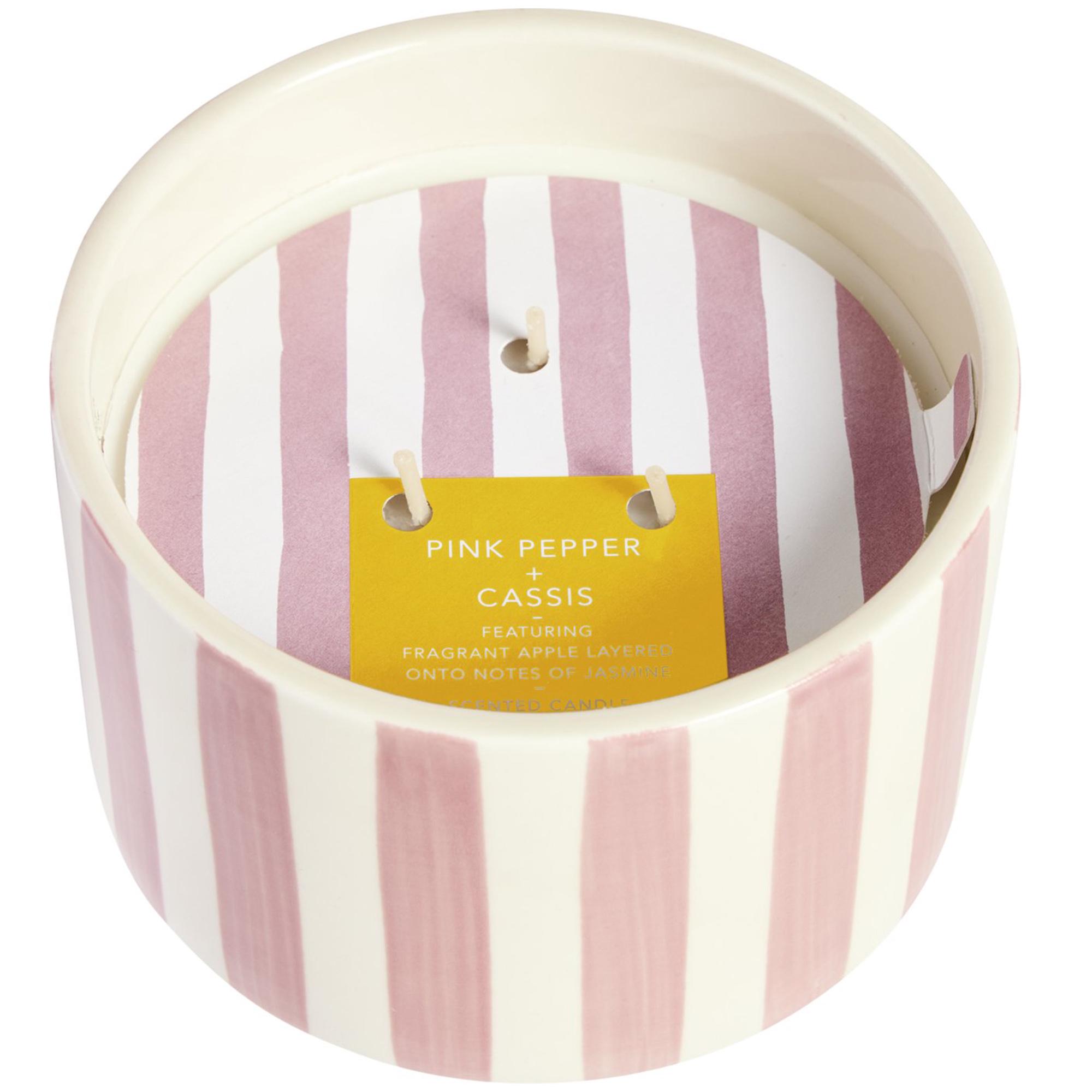 Habitat Scented Pink Stripe Ceramic Large Candle - Pepper & Cassis thumbnail 2