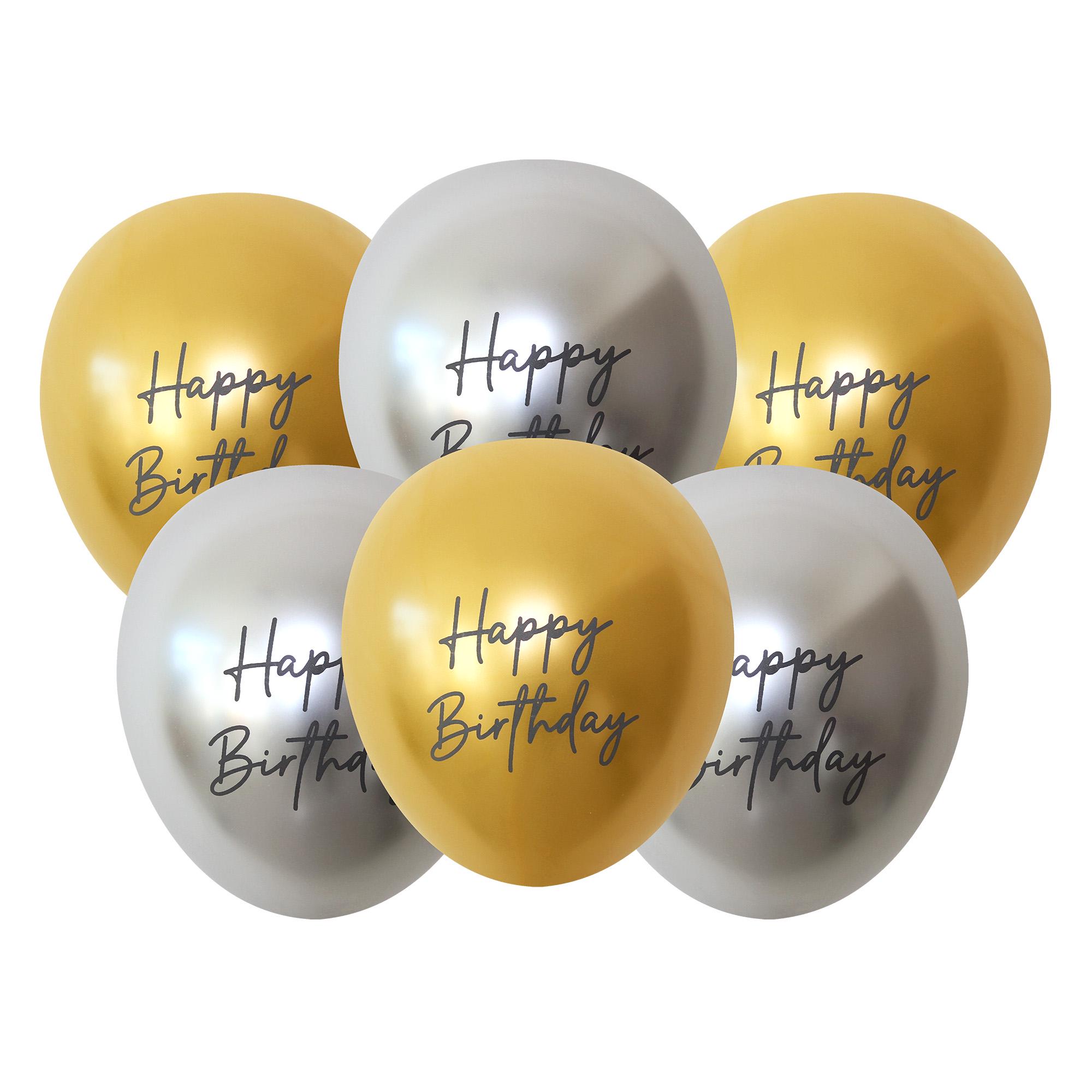 Sainsbury's Home Pack of 10 Silver & Gold Happy Birthday 10" Balloons