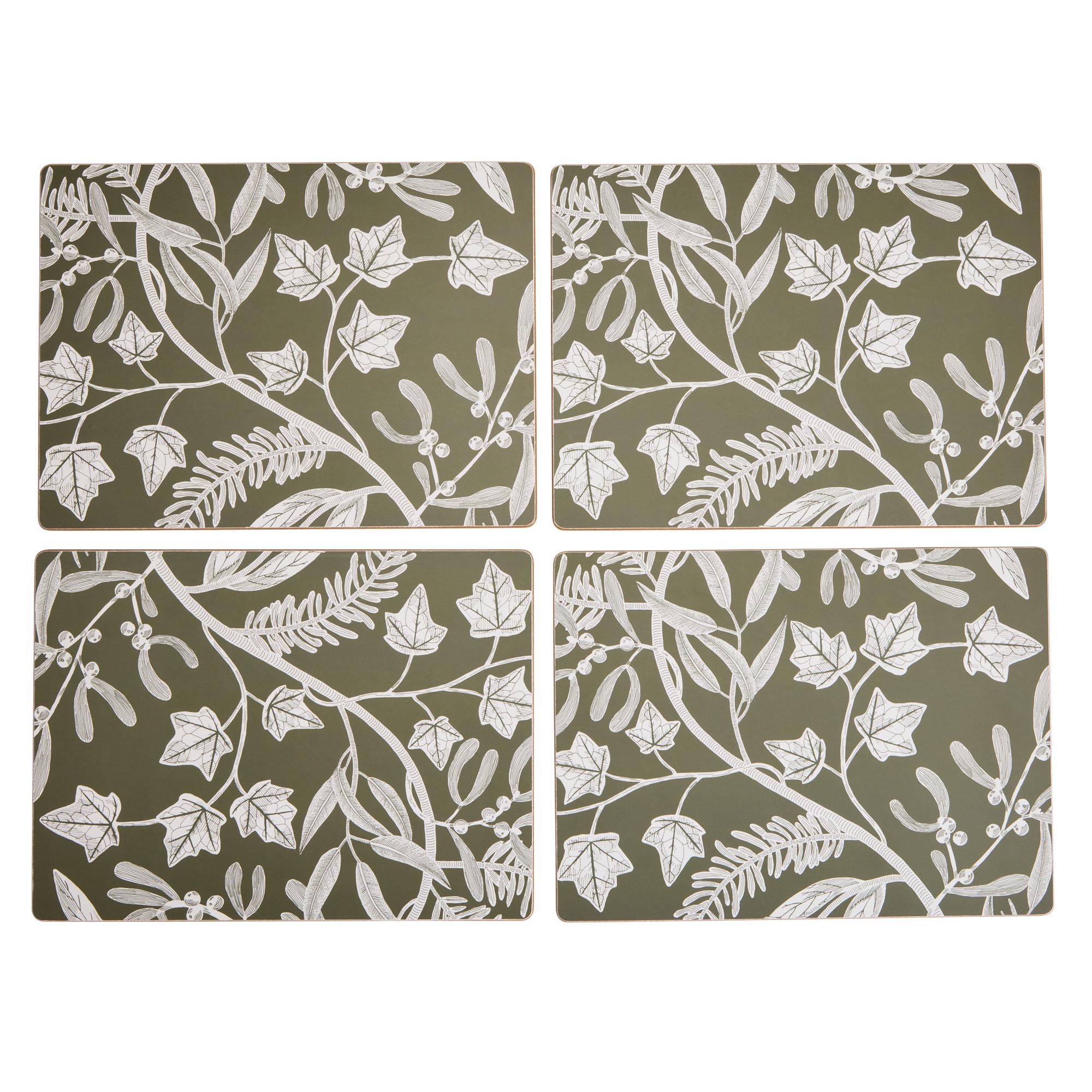 Habitat Pack of 4 Floral Corkback Placemats - Green