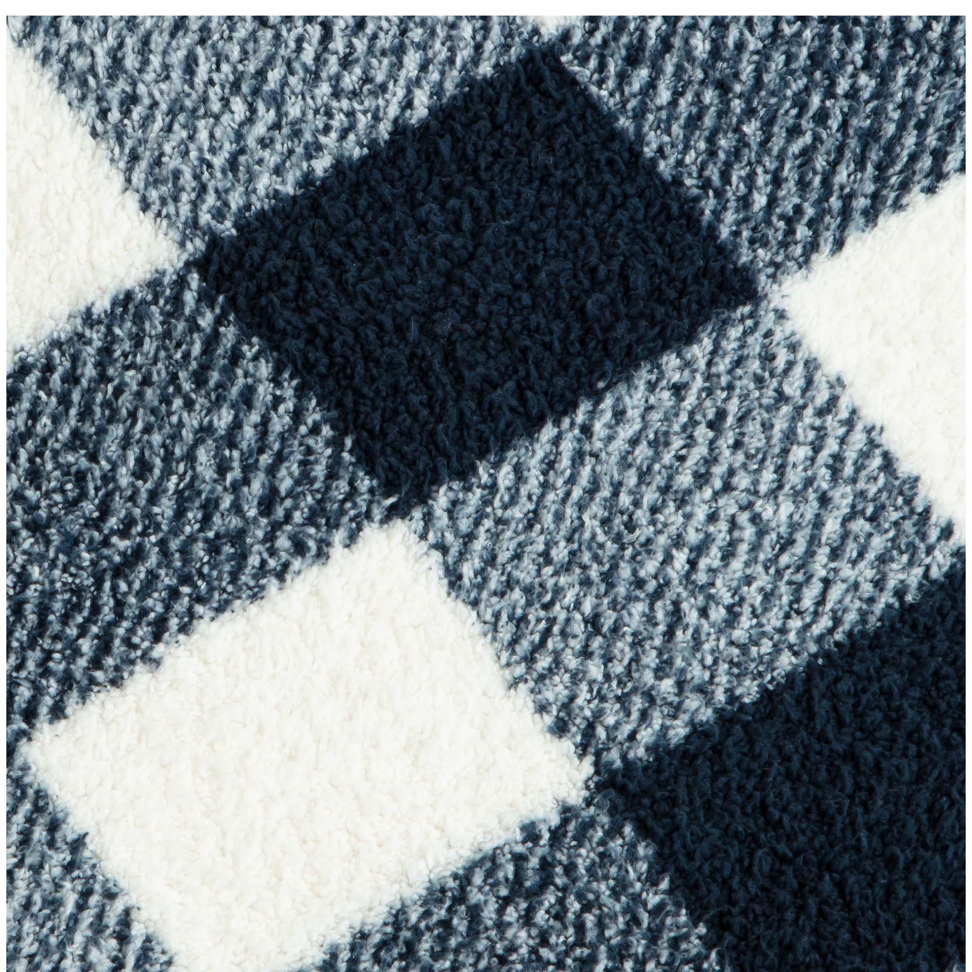 Sainsbury's Home Check Teddy Fleece Throw - Navy - 125x150 thumbnail 3