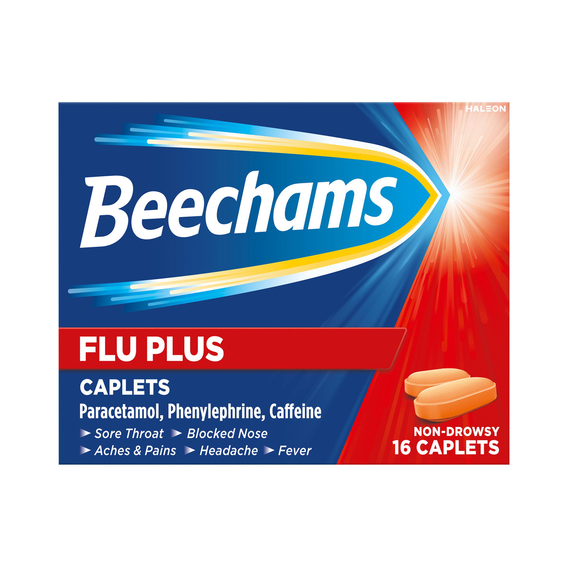 Beechams Flu Plus Cold & Flus Caplets Pain & Congestion Relief x16