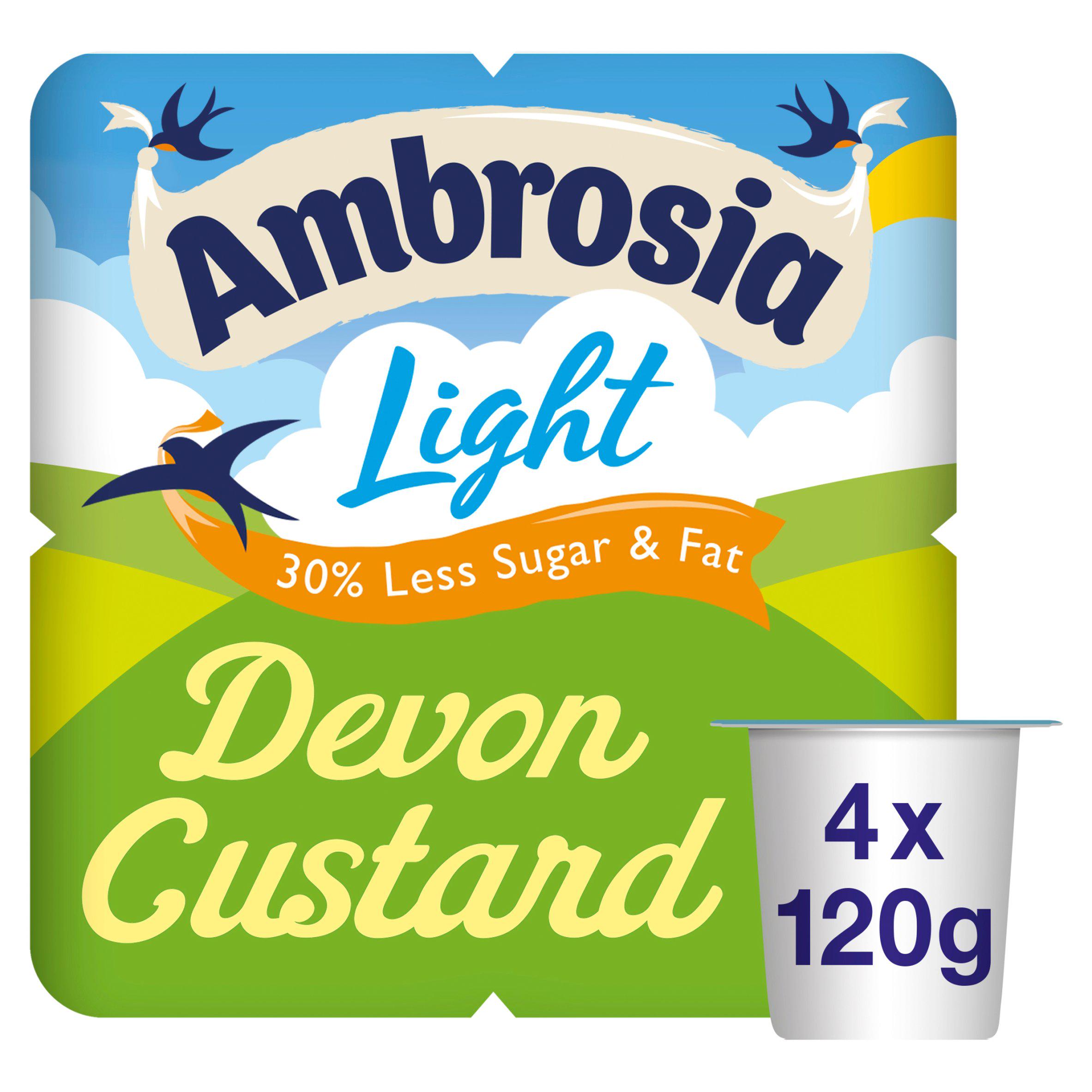 Ambrosia Light 4 x 120g Low Fat & Reduced Sugar Custard Dessert Snack Pots