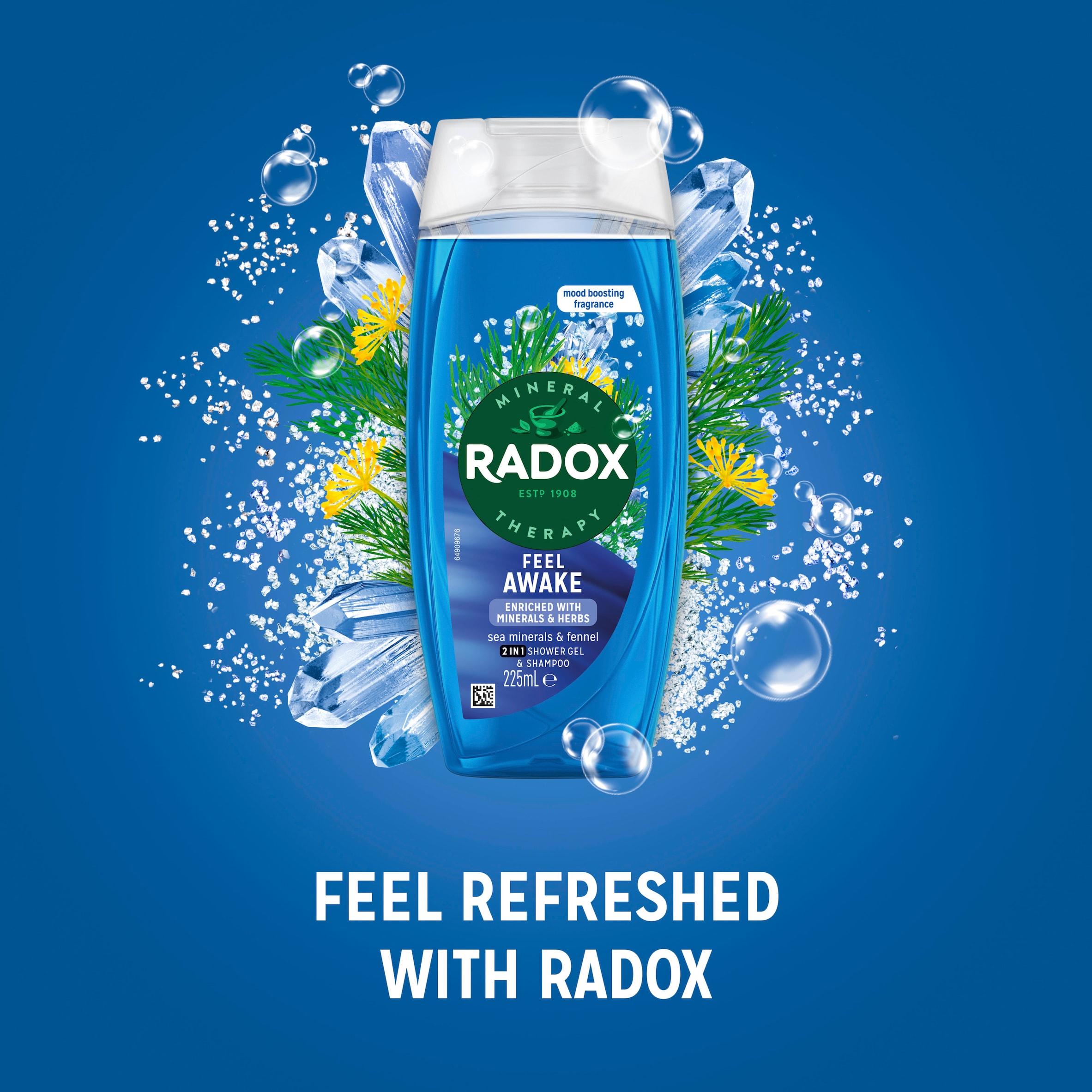 Radox 225ml Feel Awake Sea Minerals 2 in 1 Shower Gel & Shampoo thumbnail 2