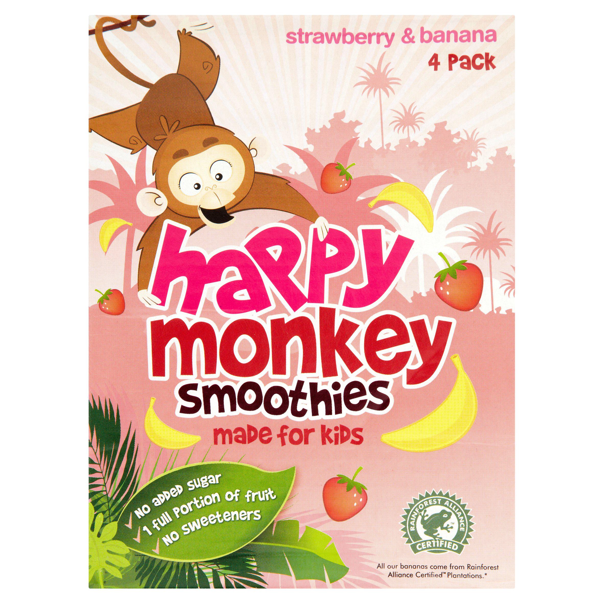 Happy Monkey Strawberry & Banana Kids Smoothie 4x180ml
