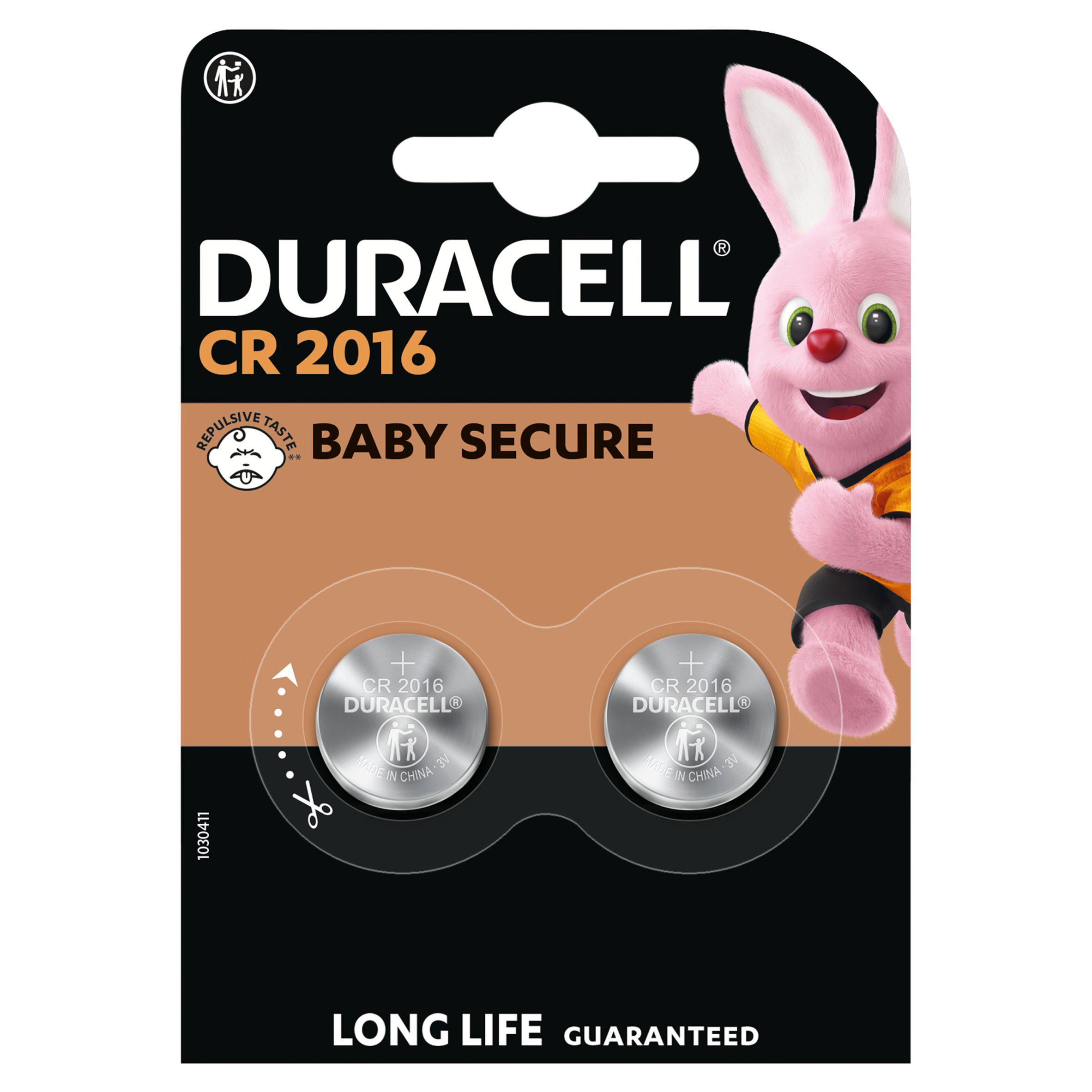 Duracell Specialty 2016 Lithium Coin Batteries 3V (DL2016 / CR2016), pack of 2
