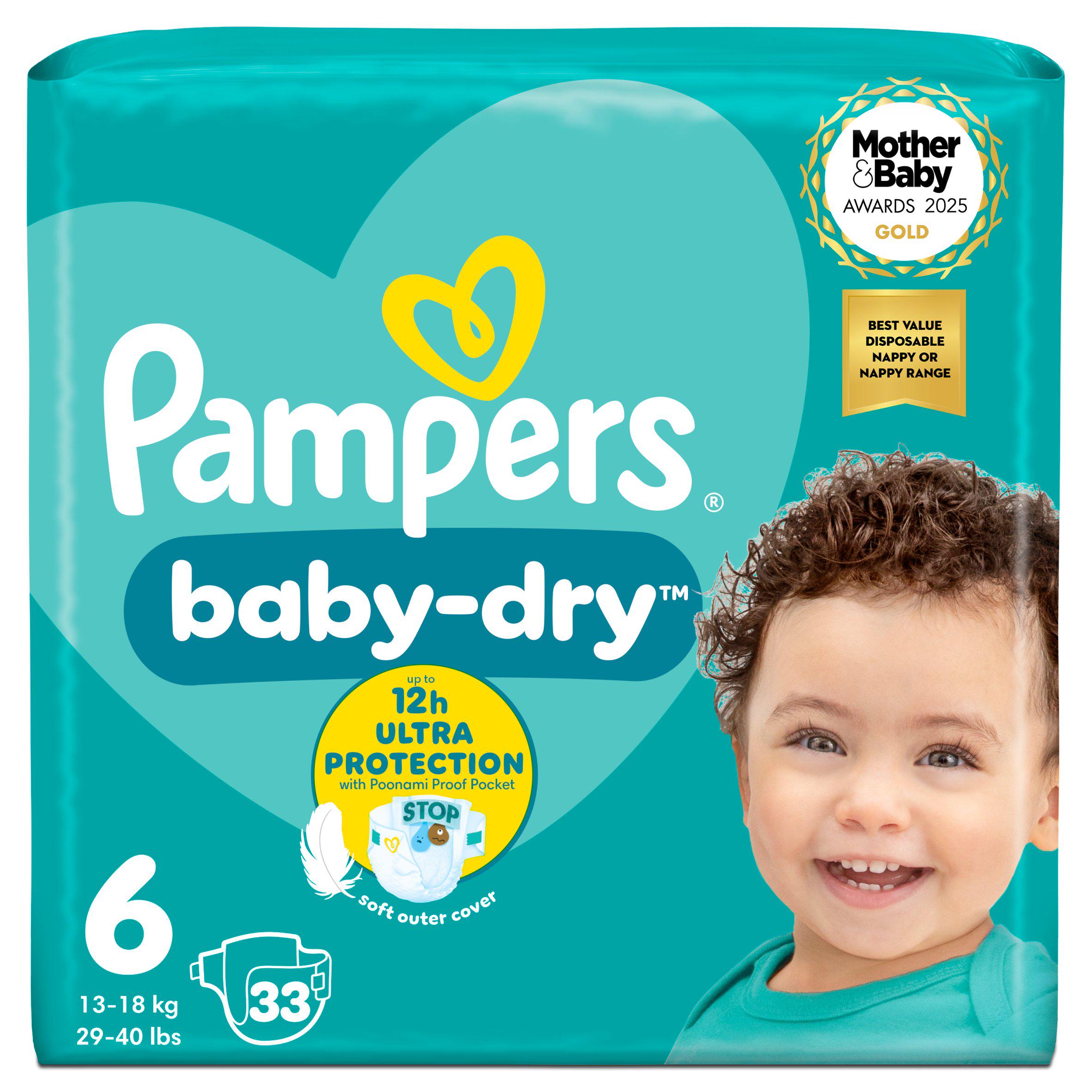 Pampers Baby-Dry Nappies, Size 6 (13-18kg) Essential Pack