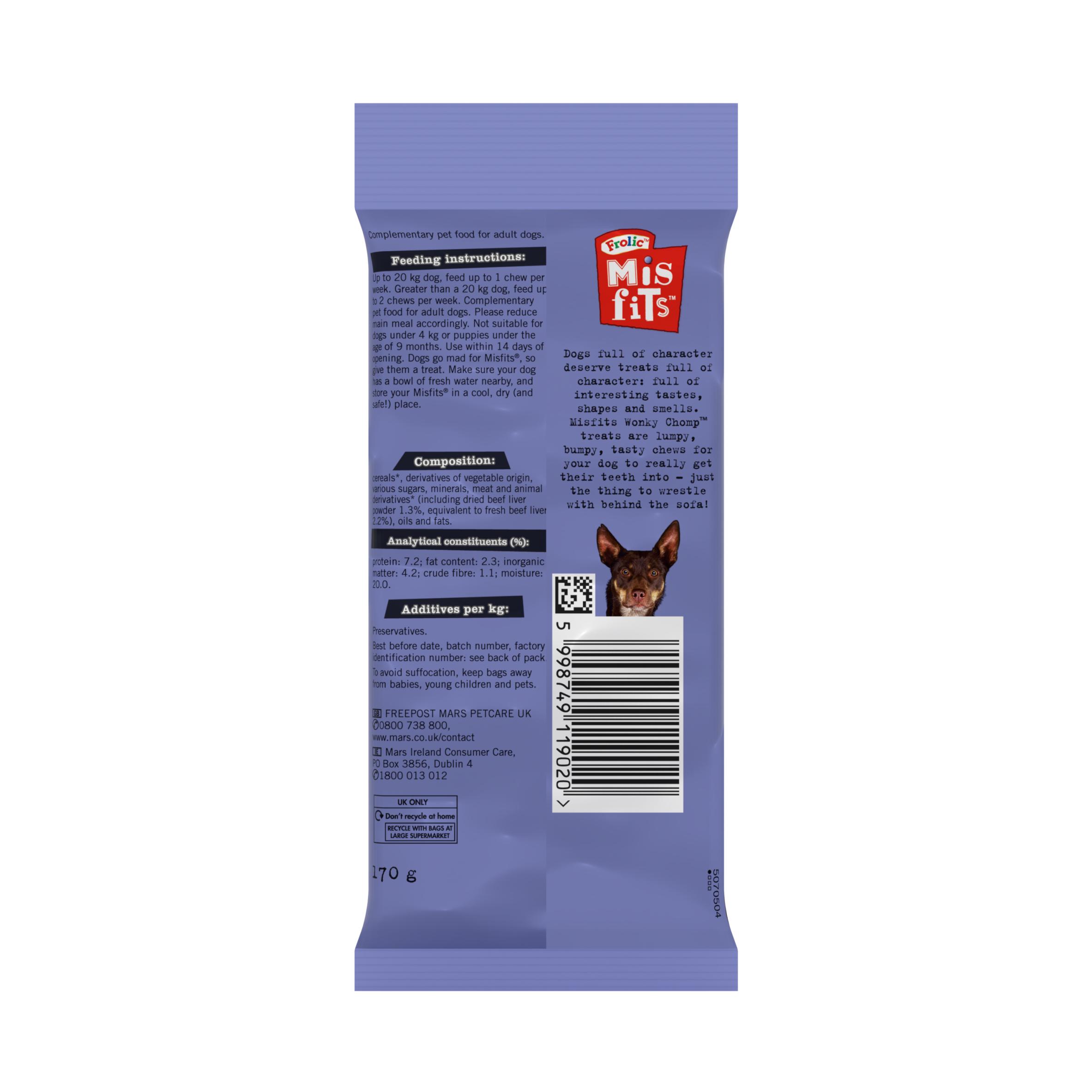 Misfits Wonky Chomp Adult Medium Dog Treats Liver 2 Stick 170g thumbnail 6