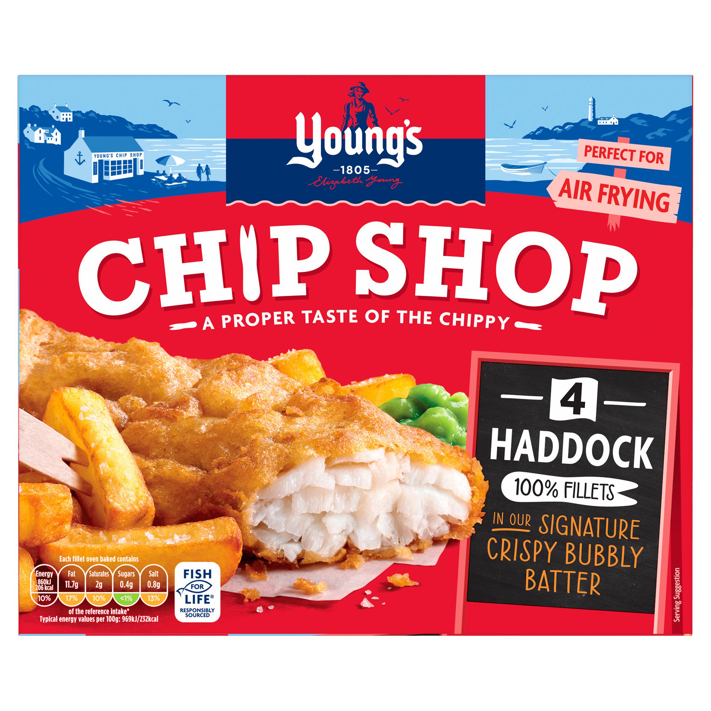 Young's Chip Shop 4 Large Battered Haddock Fillets Frozen