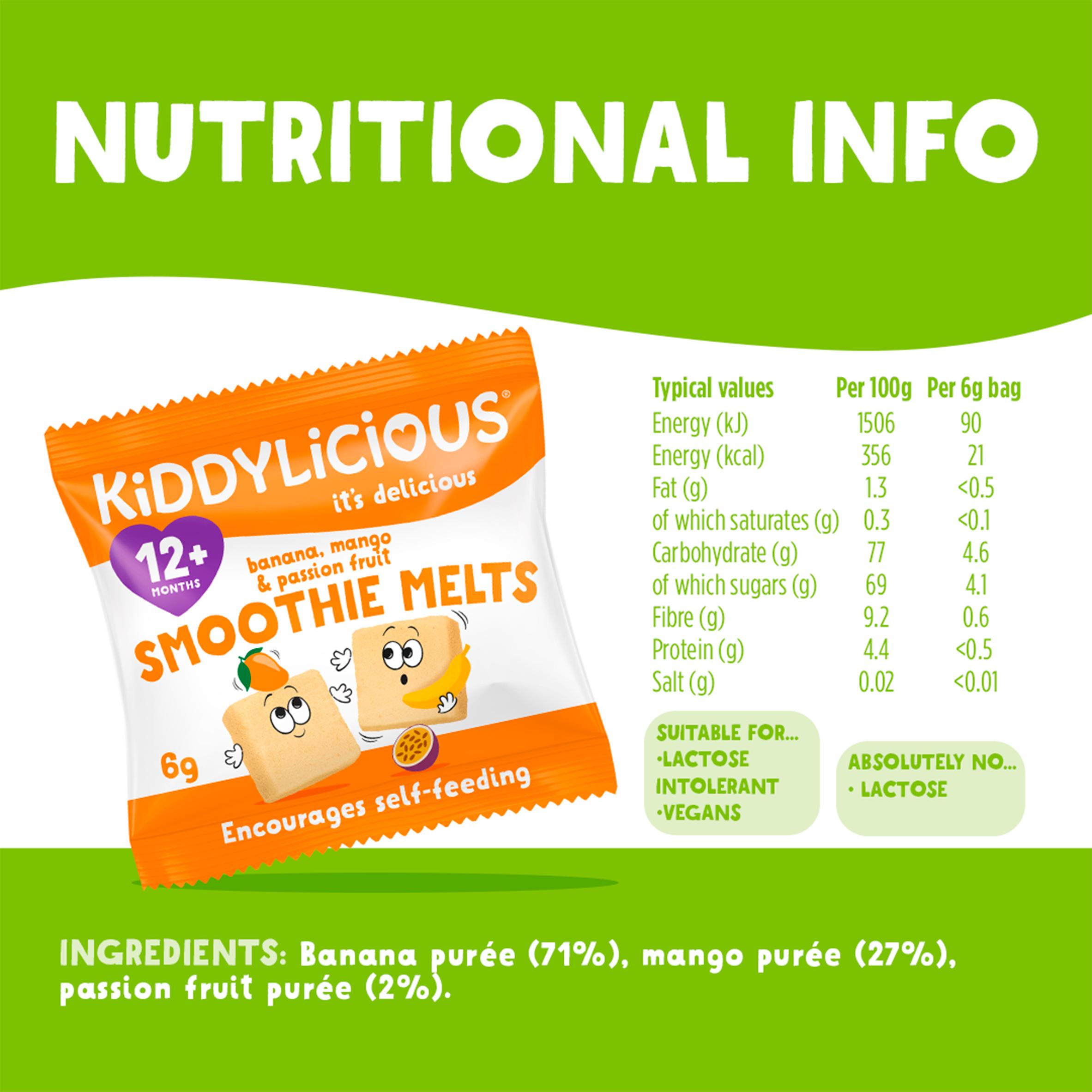 Kiddylicious Banana, Mango & Passionfruit Smoothie Melts Baby Snacks 6g thumbnail 3