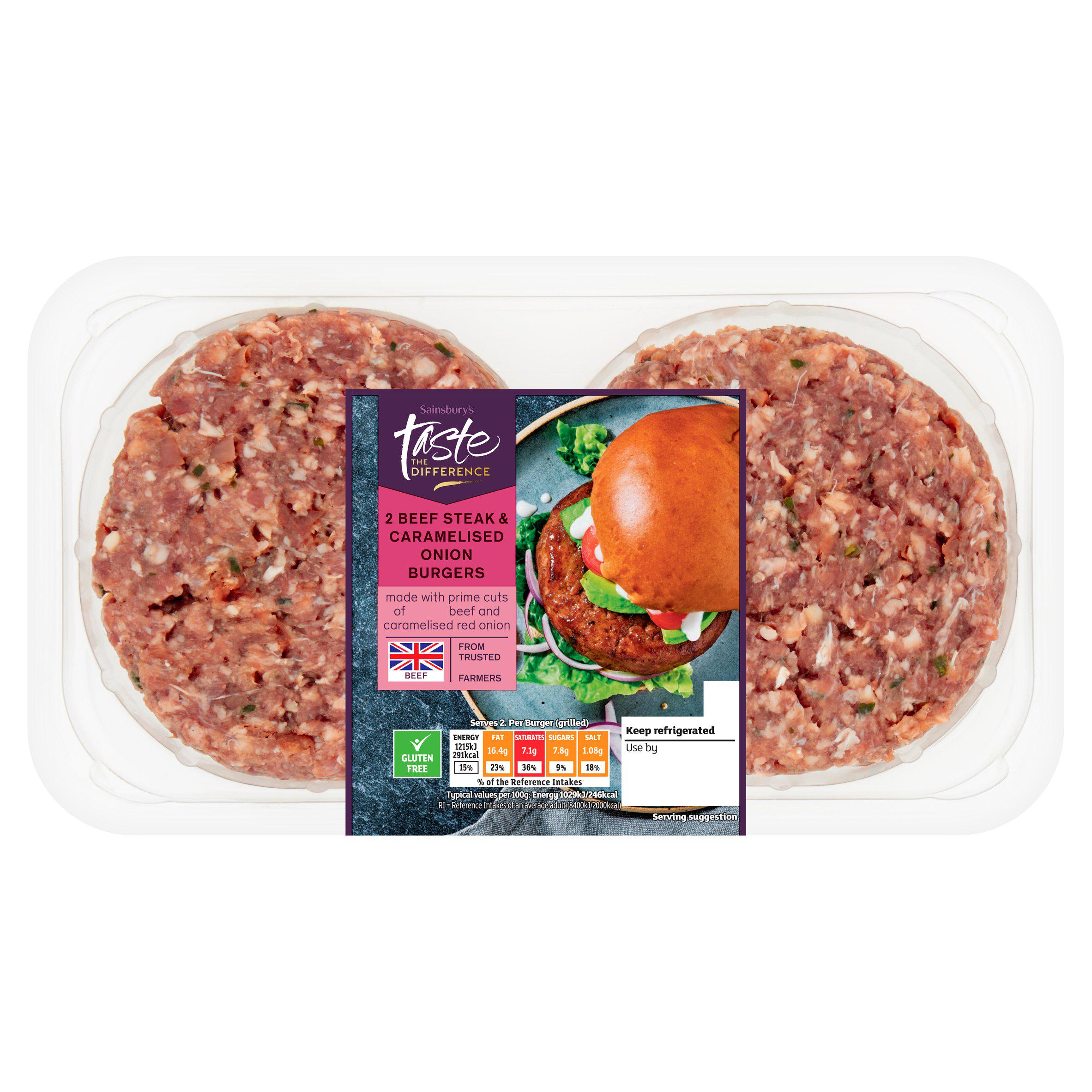 Sainsbury's 2 Beef Steak & Caramelised Onion Burgers, Taste the Difference 340g
