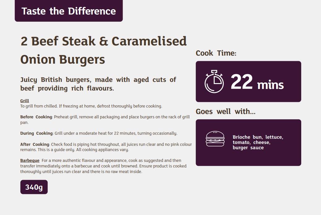 Sainsbury's 2 Beef Steak & Caramelised Onion Burgers, Taste the Difference 340g thumbnail 2