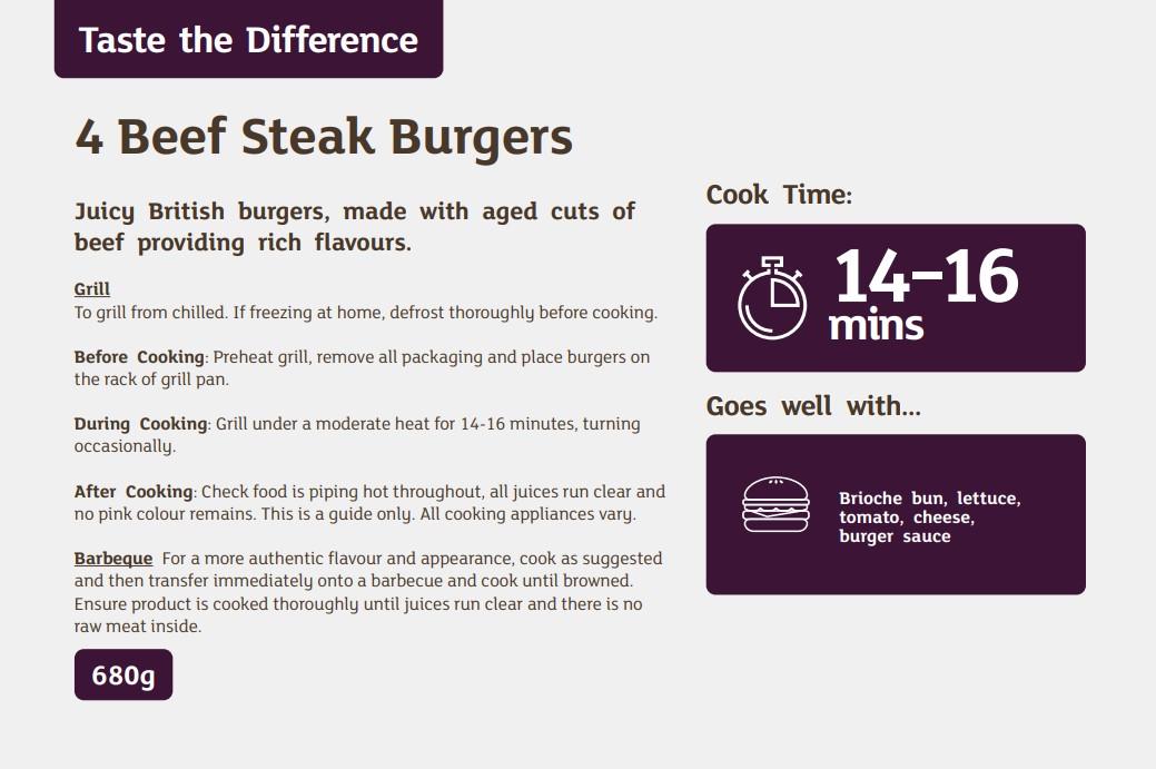 Sainsbury's 4 British Beef Steak Burgers, Taste the Difference 680g thumbnail 2