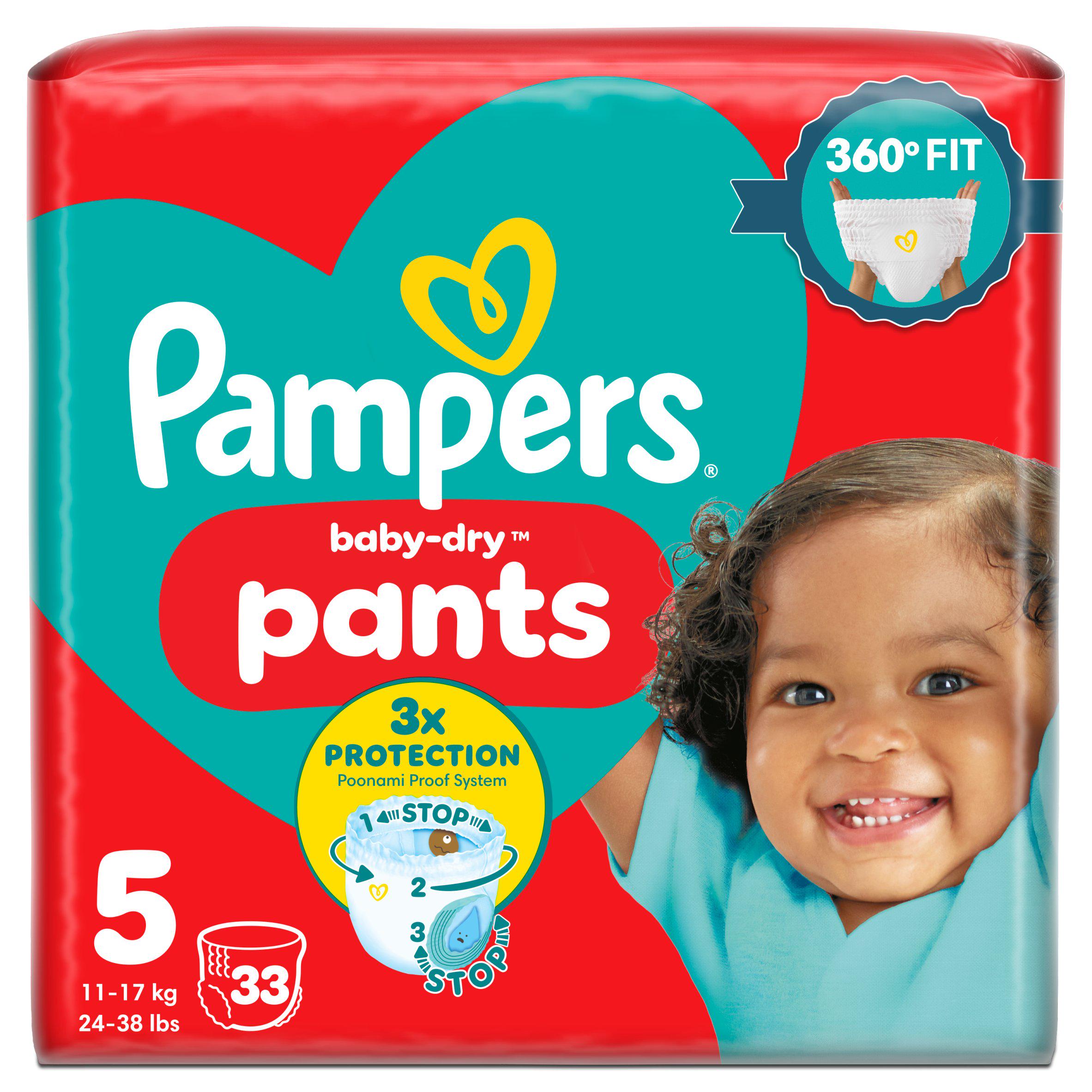 Pampers Baby-Dry Nappy Pants, Size 5 (12-17kg) Essential Pack