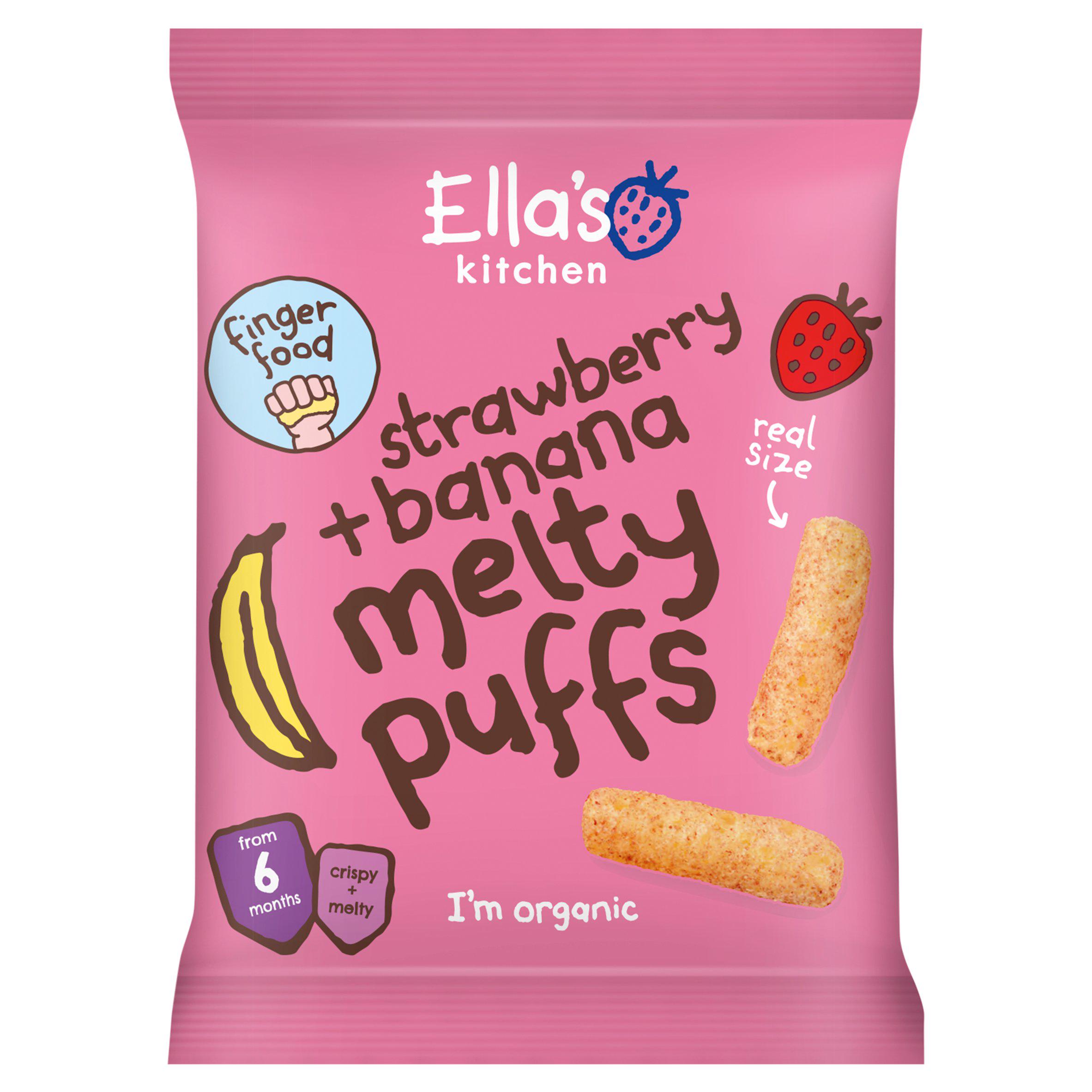Ella's Kitchen Organic Strawberry & Banana Melty Puffs Baby Snack 6+ Months 20g