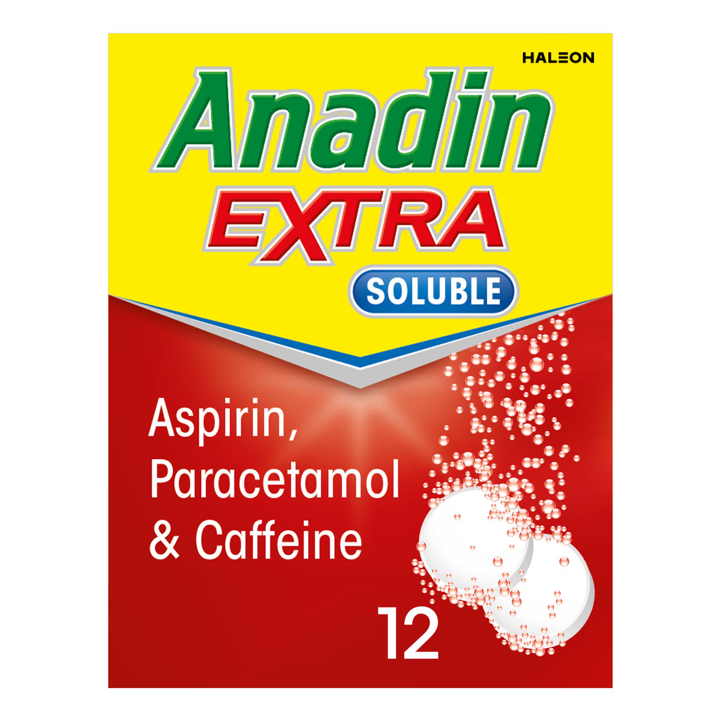 Anadin Extra Soluble Aspirin Paracetamol & Caffeine Tablets x12