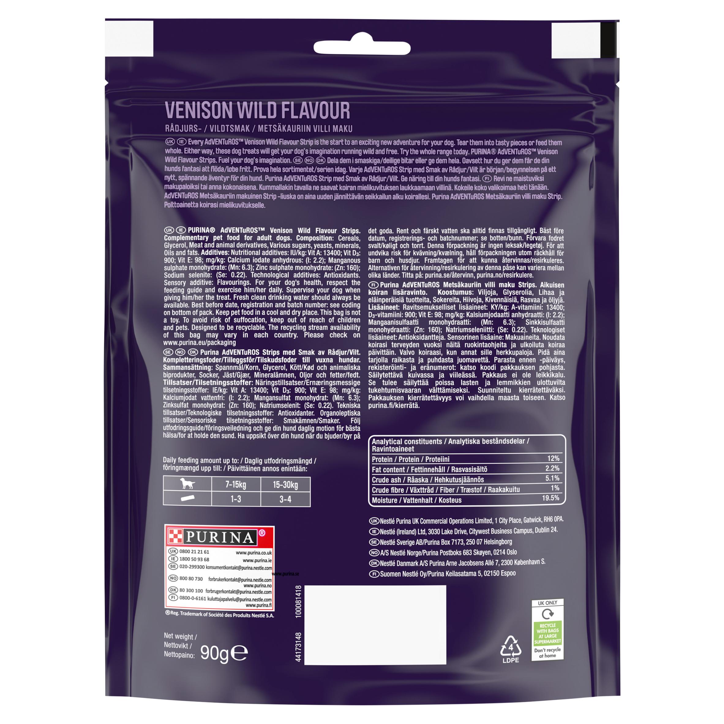 Adventuros Strips Venison Wild Flavour Dog Treats 90g thumbnail 2
