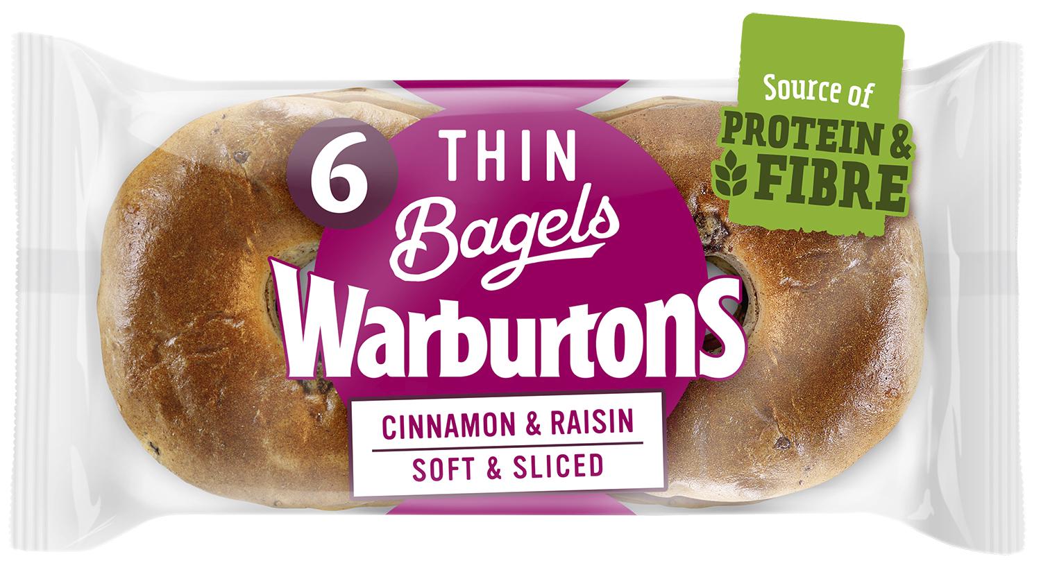 Warburtons Cinnamon & Raisin Thin Bagels x6 thumbnail 2