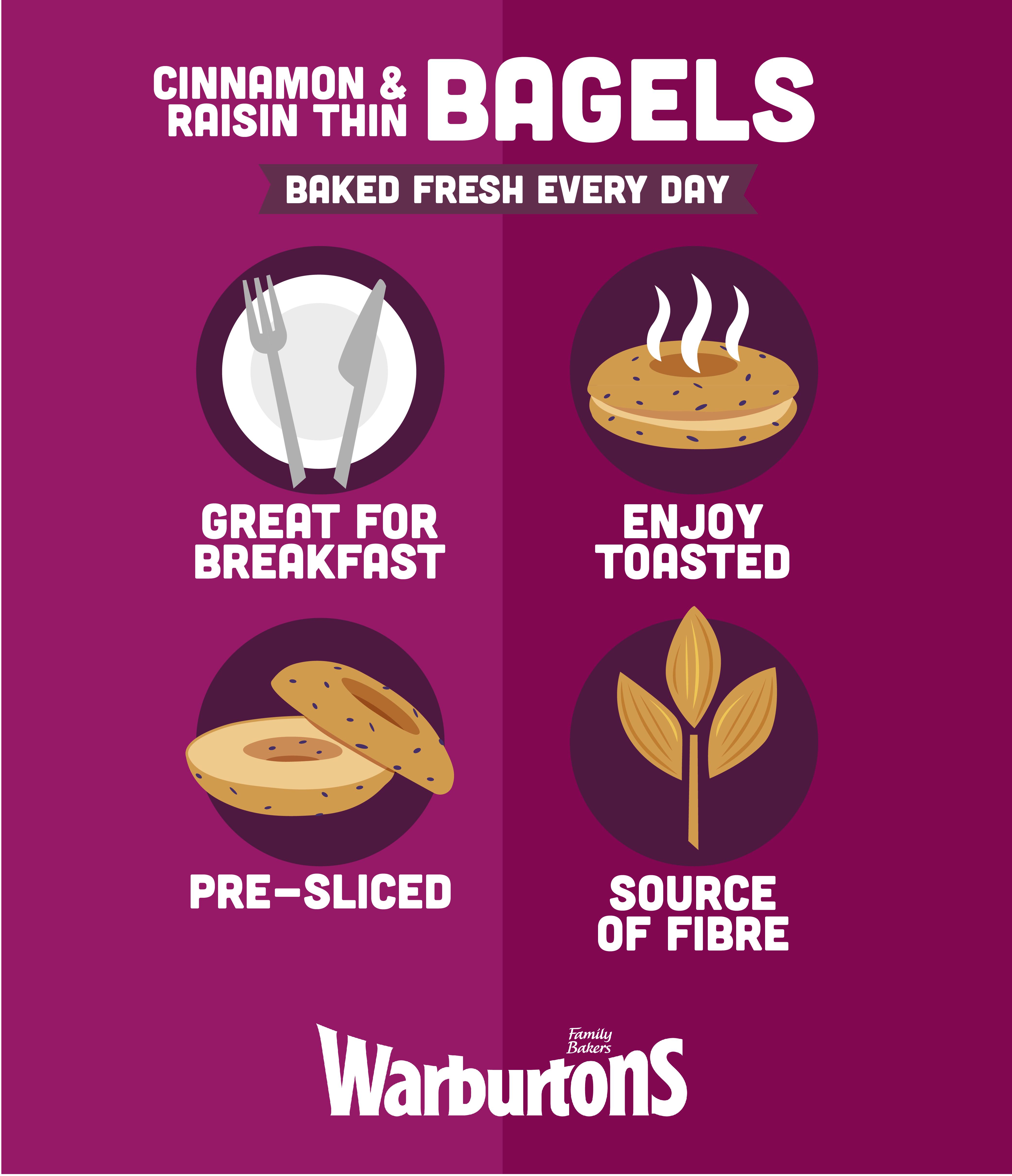 Warburtons Cinnamon & Raisin Thin Bagels x6 thumbnail 3