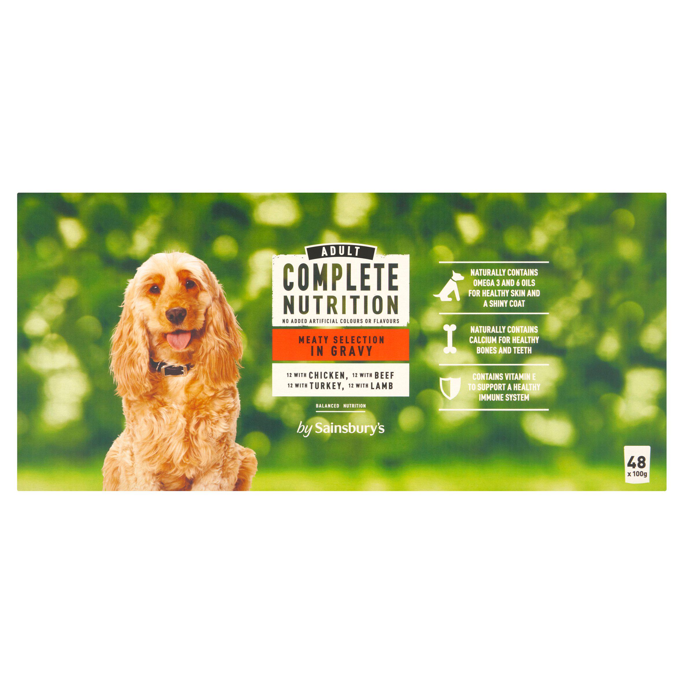 Sainsbury's Adult Complete Nutrition Meaty Selection in Gravy Wet Dog Food 48 x 100g