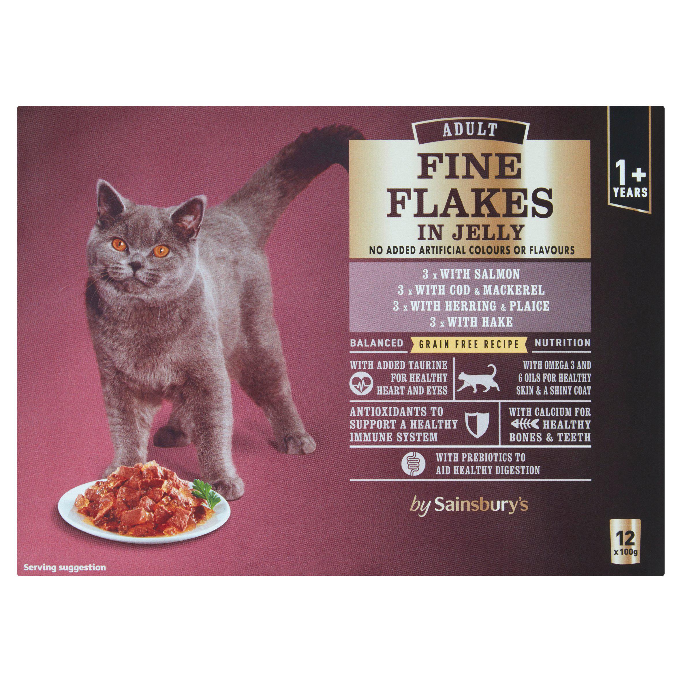 Sainsbury's Adult Fine Flakes Fish Selection in Jelly Cat Food 1+ Years 12 x 100g