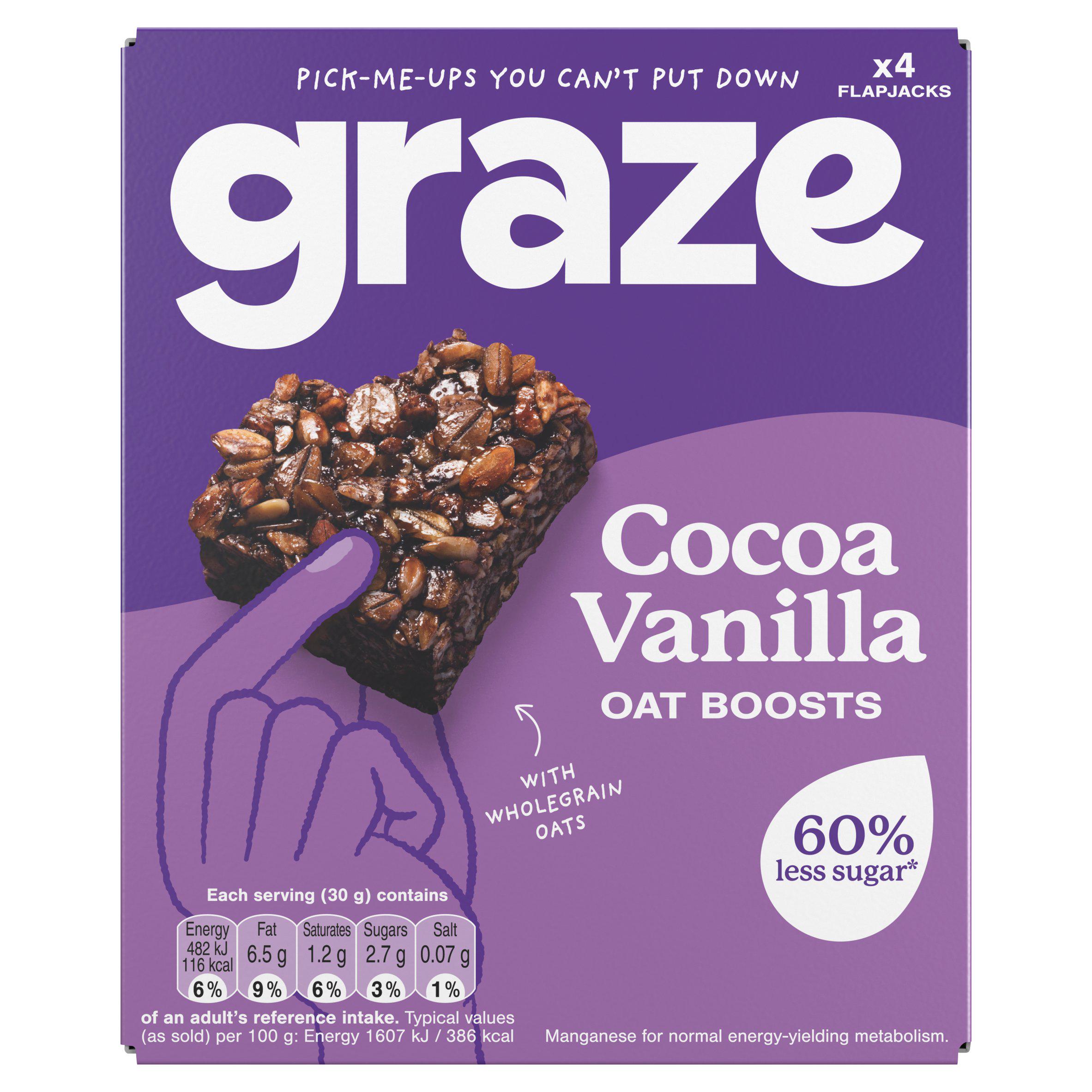 Graze Cocoa & Vanilla Oat Boost Flapjack Snack Bars 4 x 30g