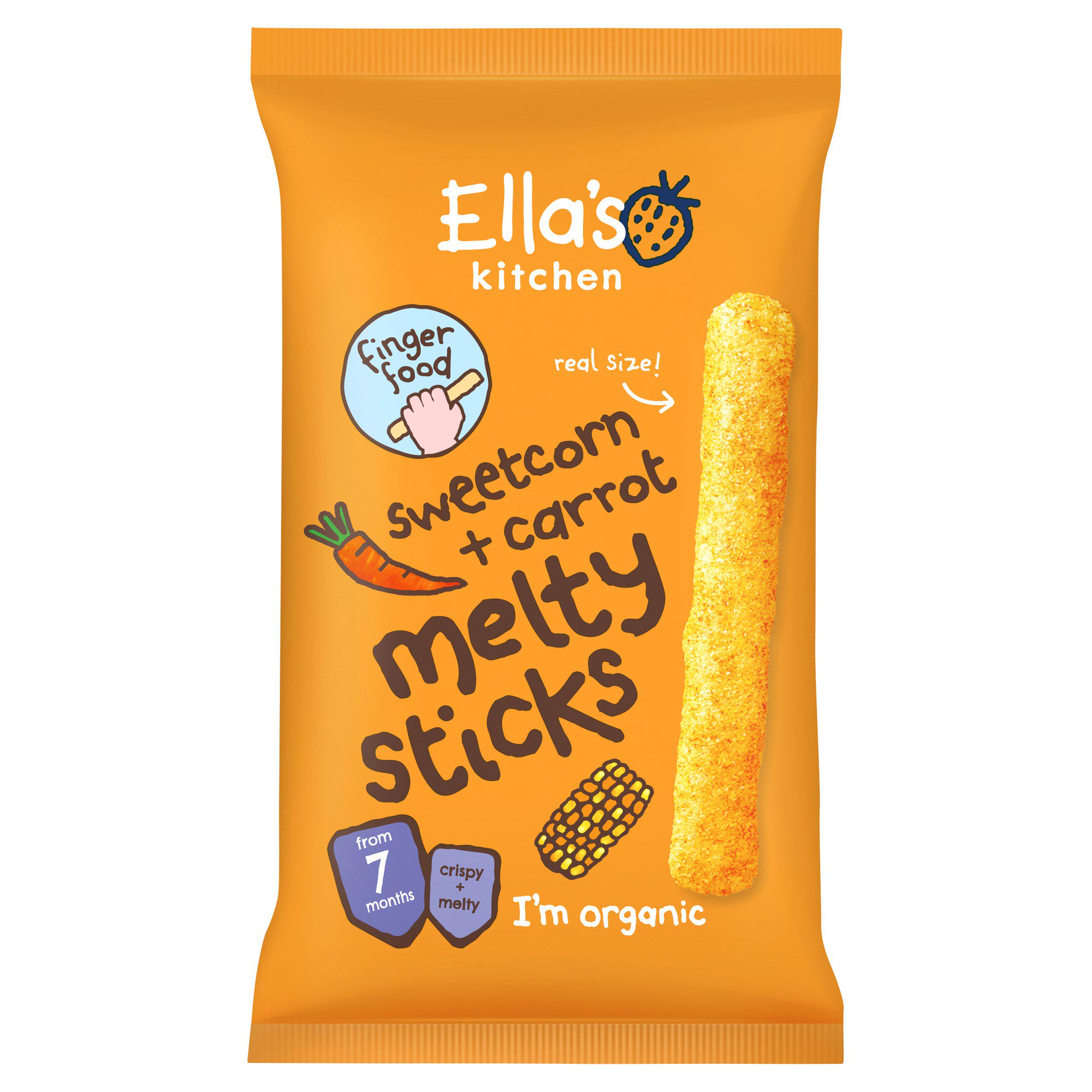 Ella's Kitchen Organic Sweetcorn & Carrot Melty Sticks Baby Snack 7+ Months 16g