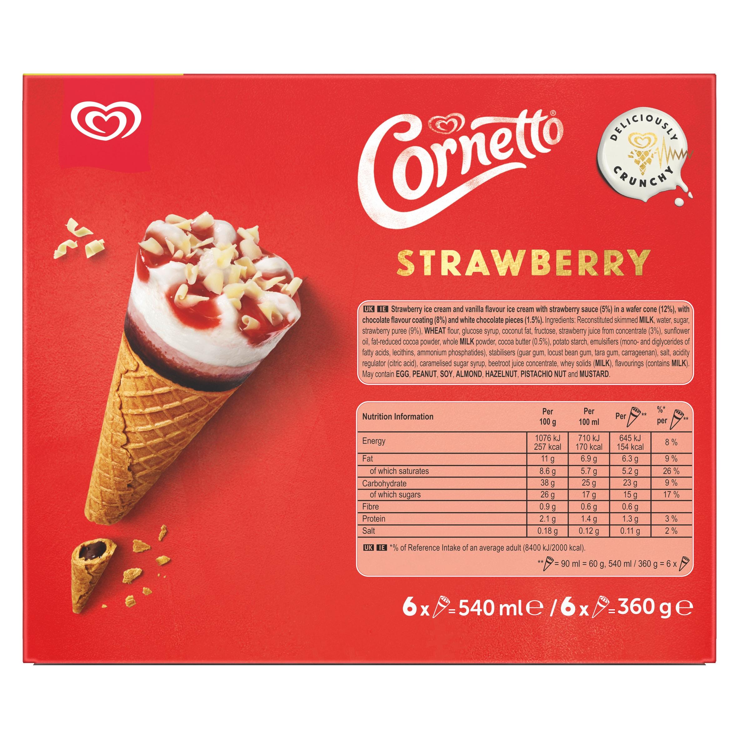 Cornetto Strawberry Ice Cream Cones 6x90ml thumbnail 3