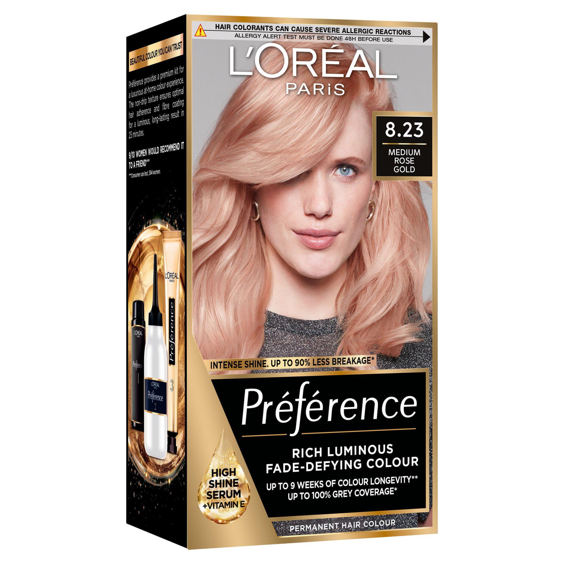 L'Oreal Paris Preference Permanent Hair Dye Santorini Medium Rose Gold Blonde 8.23