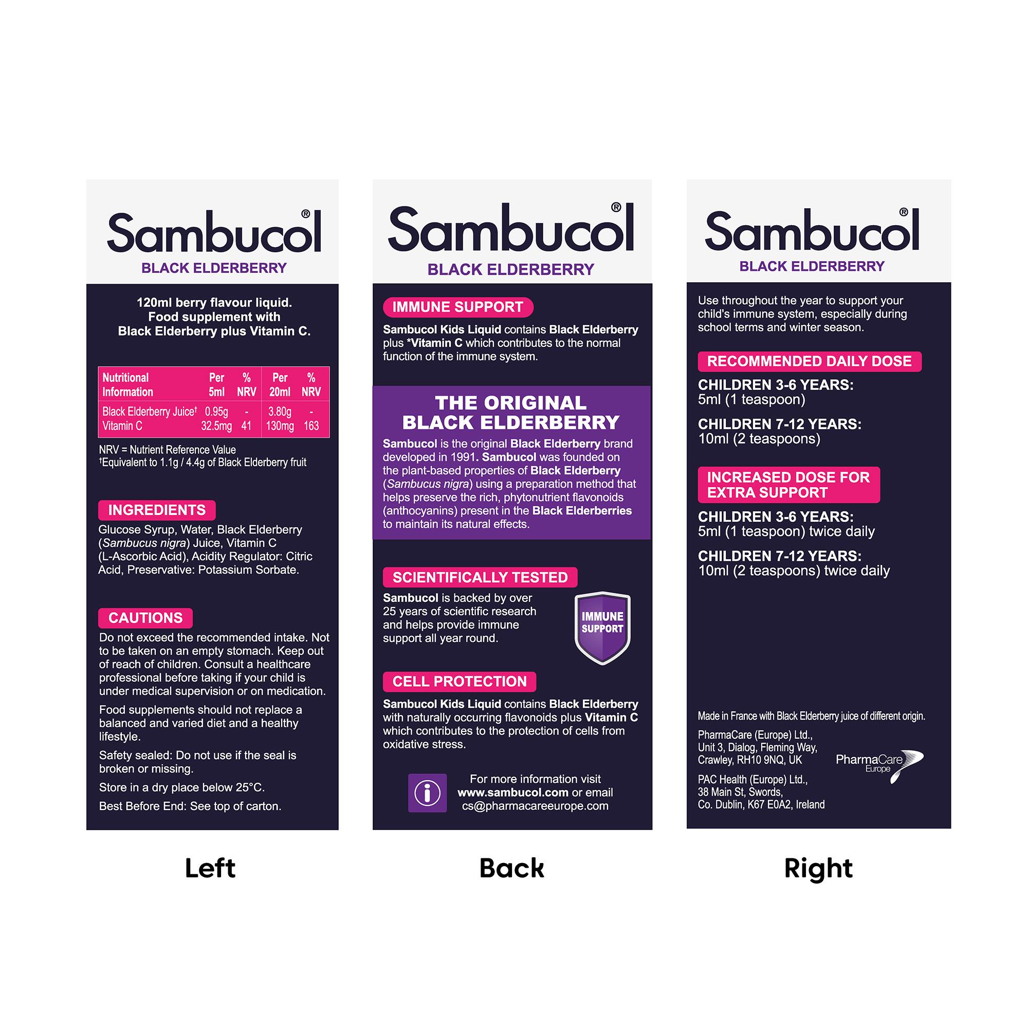Sambucol Black Elderberry Liquid for Kids + Vitamin C 1-12 Years 120ml thumbnail 2