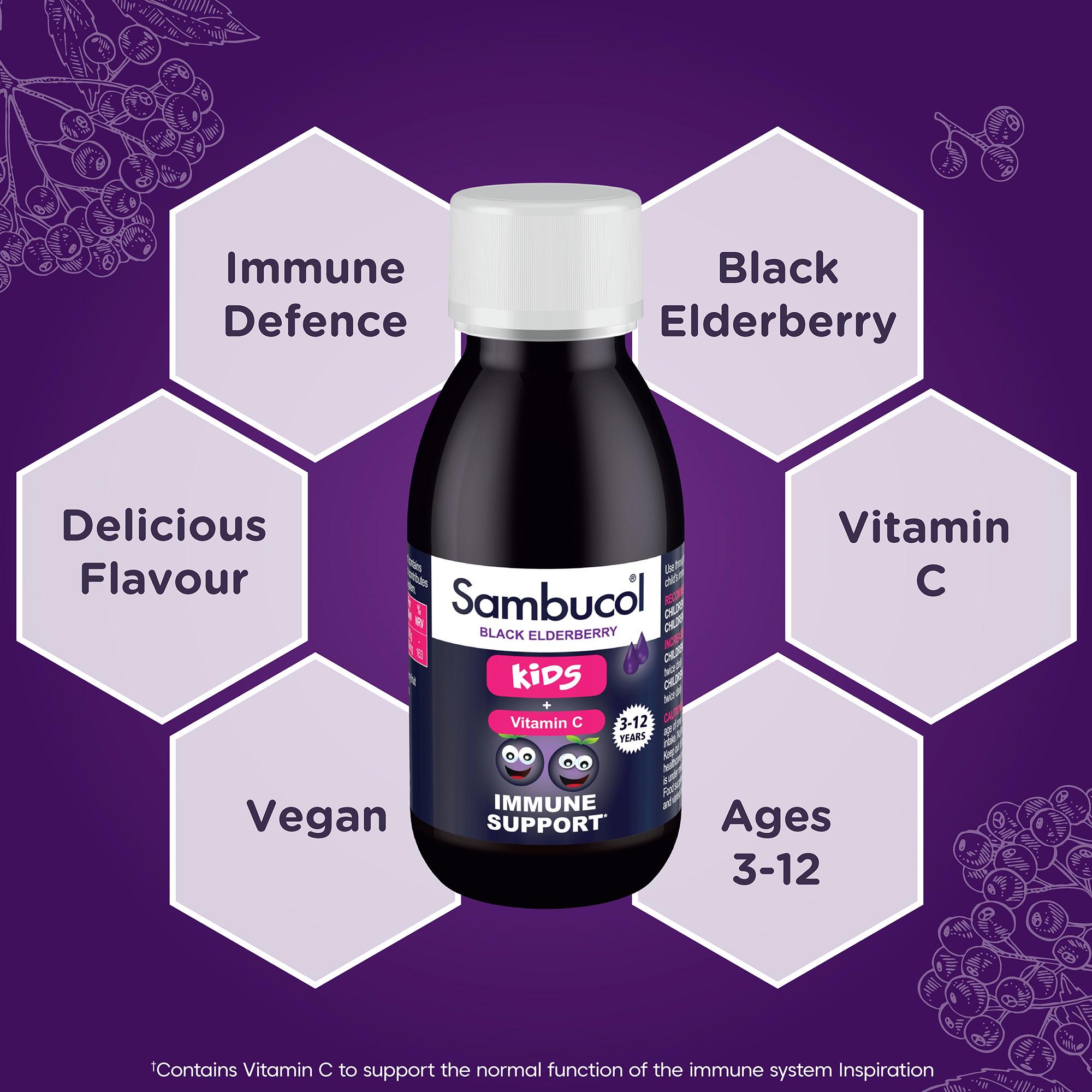 Sambucol Black Elderberry Liquid for Kids + Vitamin C 1-12 Years 120ml thumbnail 3