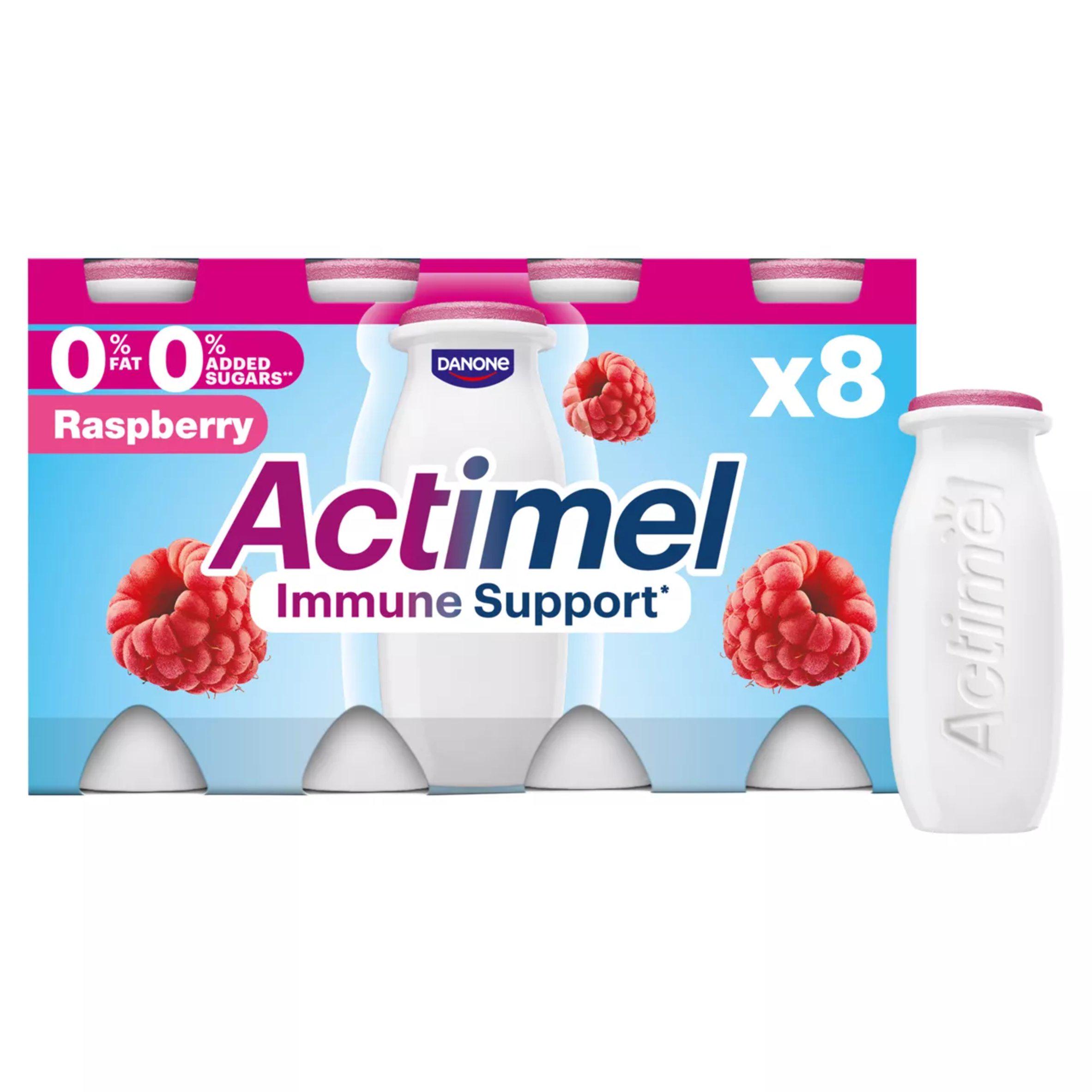 Actimel Raspberry 0% Added Sugar Fat Free Yogurt Drink 8x100g