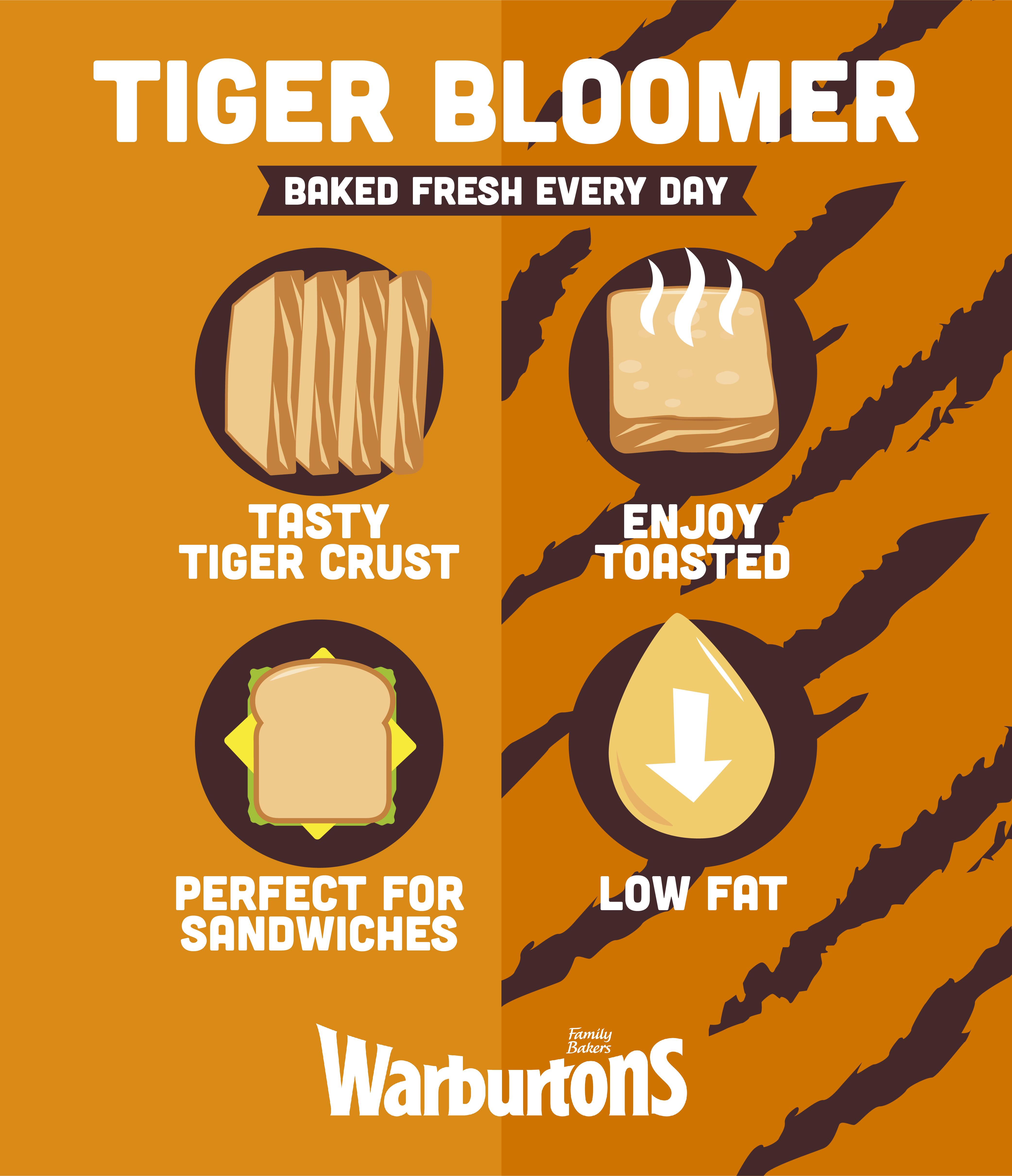 Warburtons Soft Tiger Bloomer Bread 600g thumbnail 3