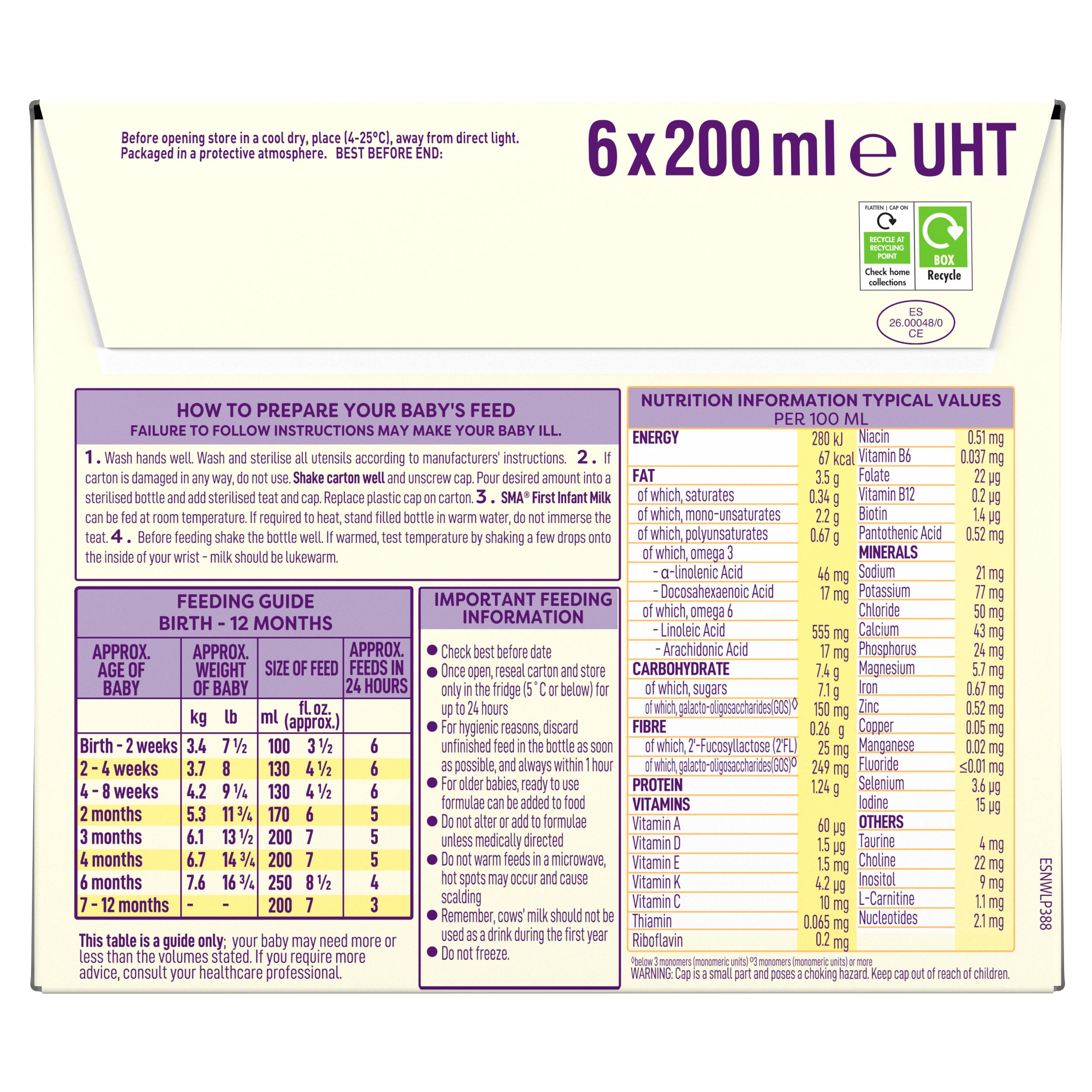 SMA First Infant Baby Milk from Birth 6 x 200ml thumbnail 2