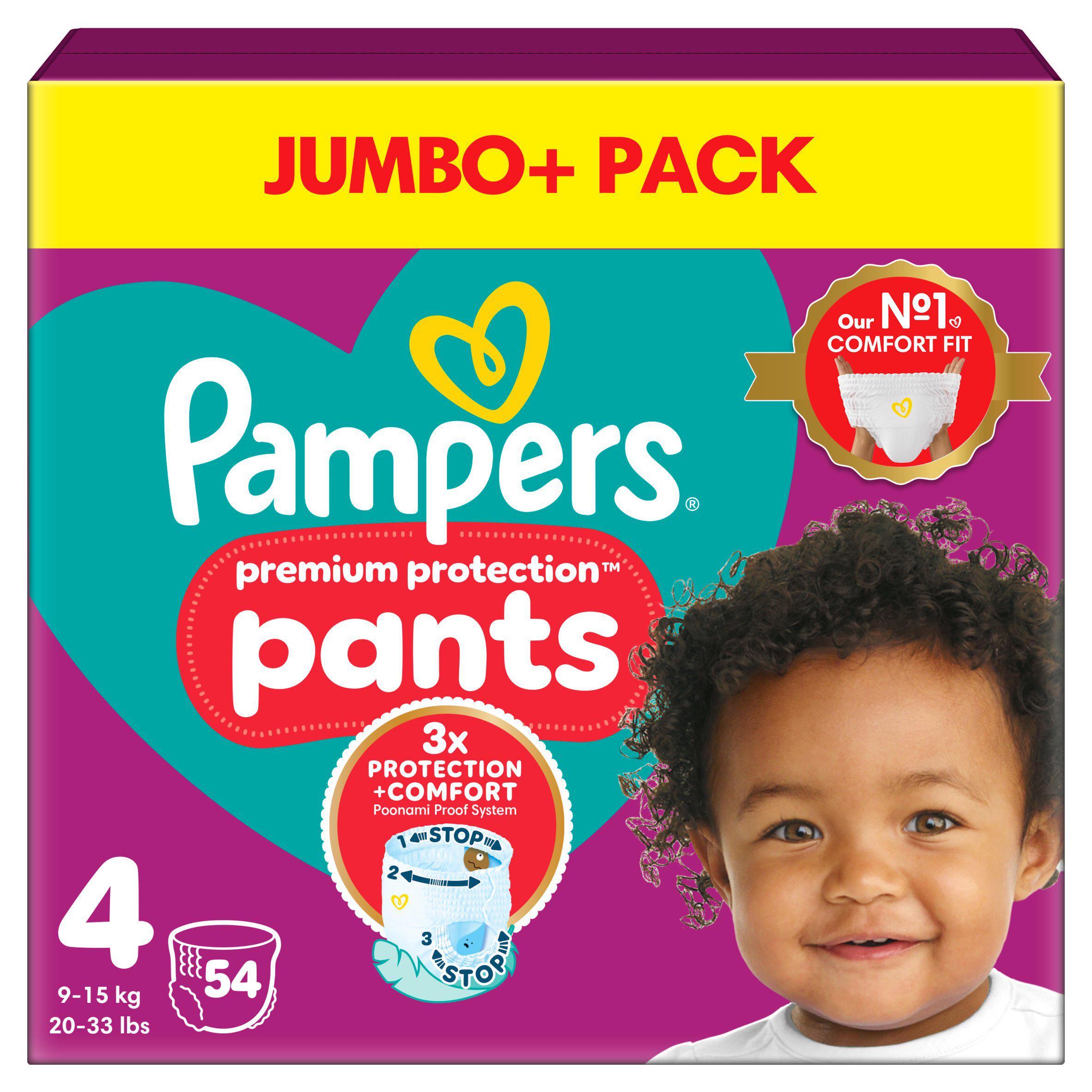 Pampers Premium Protection Nappy Pants Jumbo+ Pack Nappies Size 4, 9kg-15kg x54