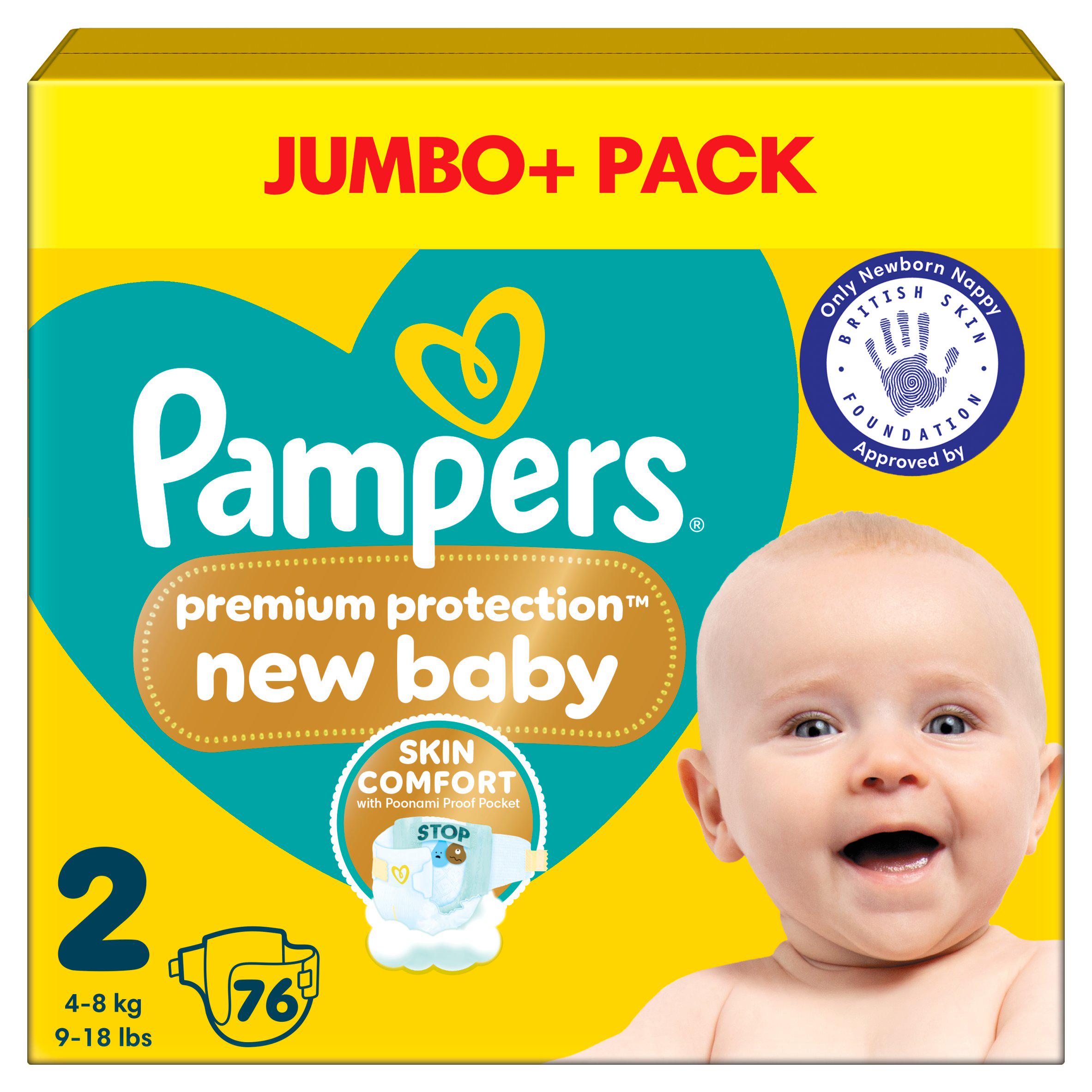 Pampers New Baby Size 2 Jumbo+ Pack, 4kg-8kg 76 Nappies