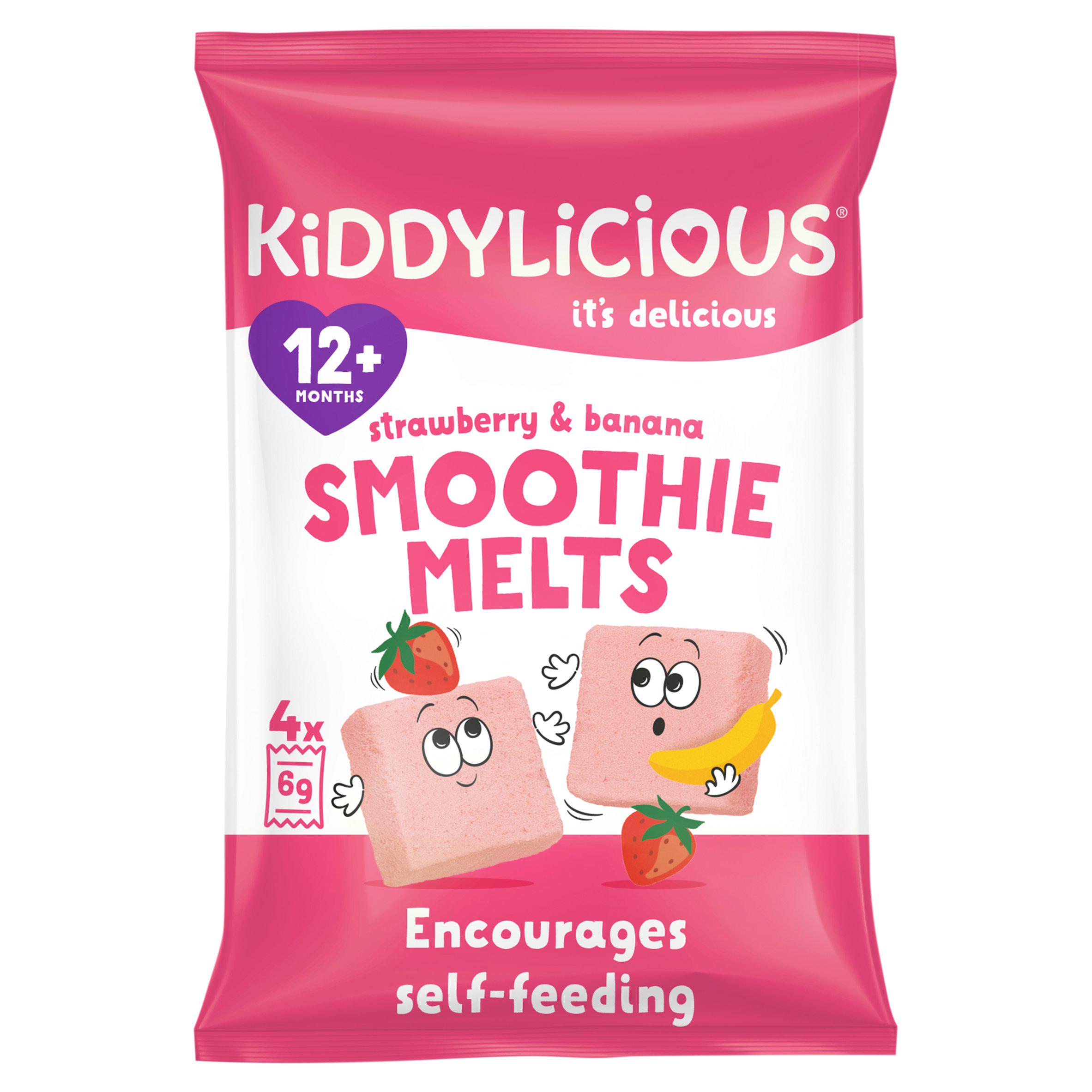 Kiddylicious Strawberry & Banana Smoothie Melts Baby Snacks 4x6g