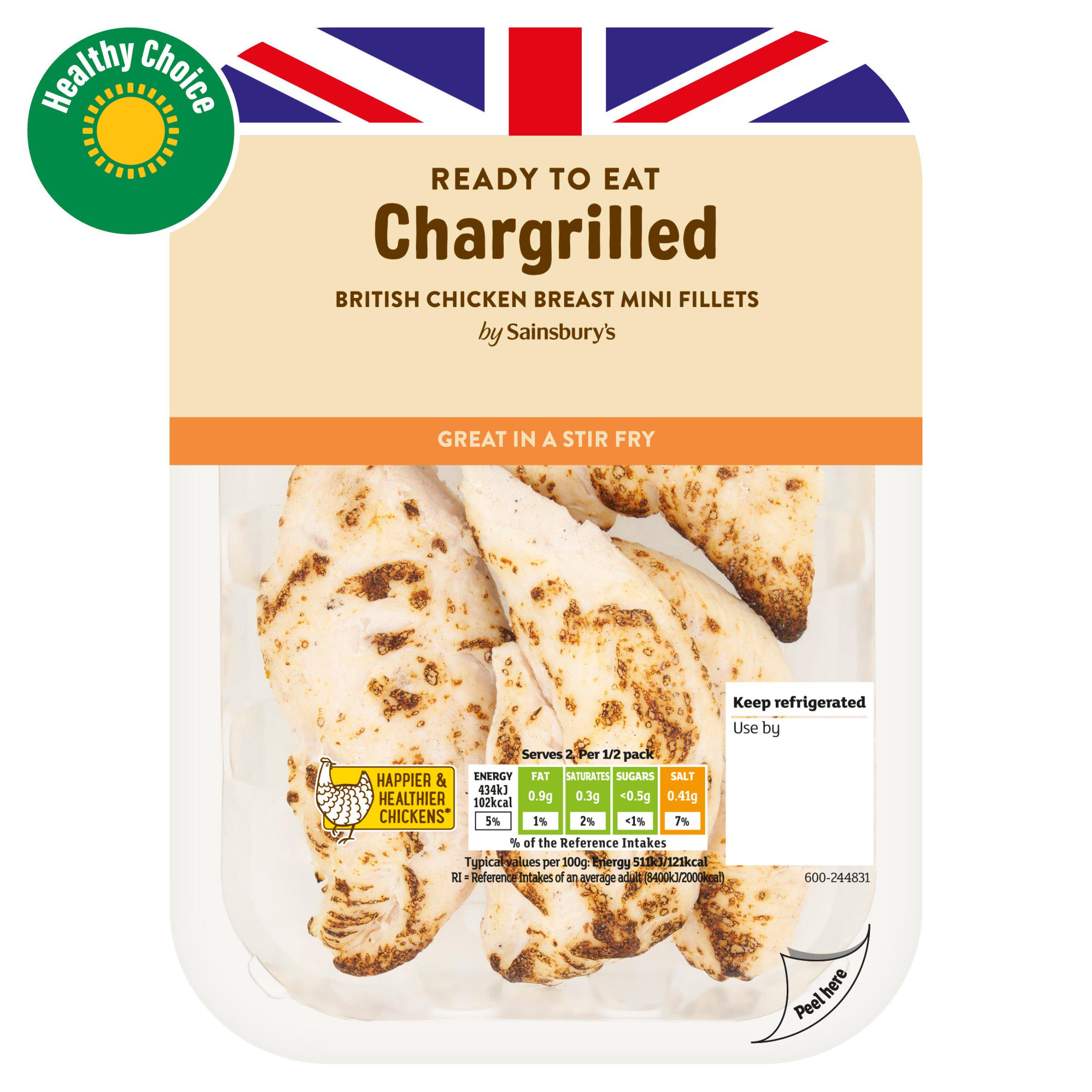 Sainsbury's Chargrilled Cooked British Chicken Breast Mini Fillets 170g
