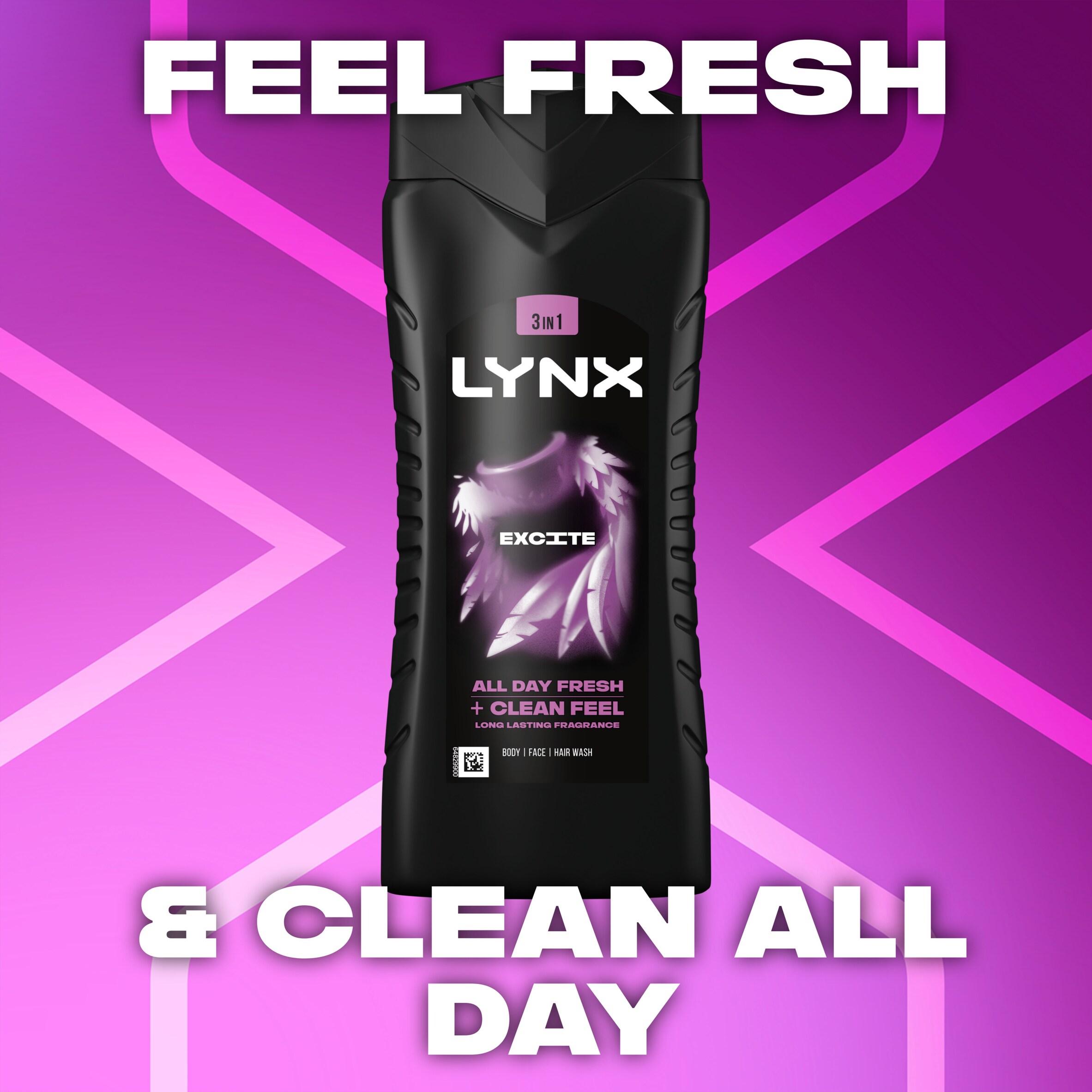 Lynx 500ml Excite 3 in 1 Body Wash Shower Gel for Men thumbnail 2