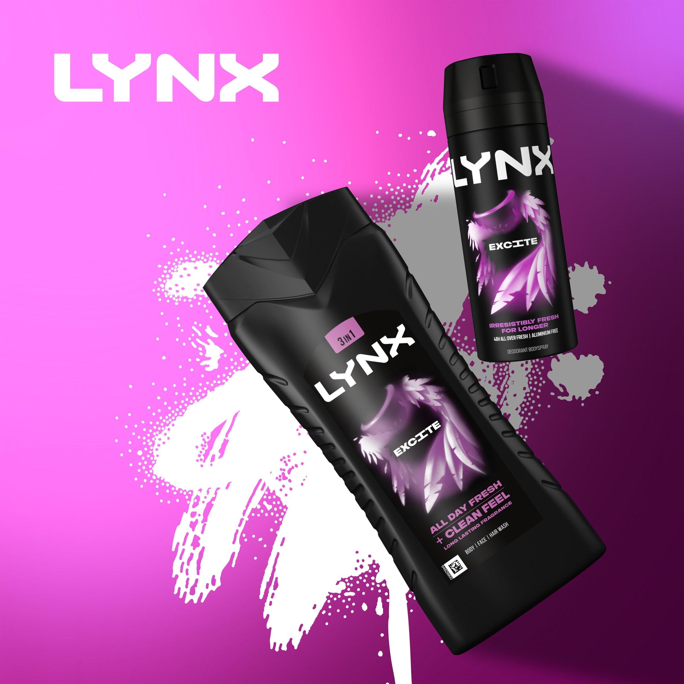 Lynx 500ml Excite 3 in 1 Body Wash Shower Gel for Men thumbnail 5