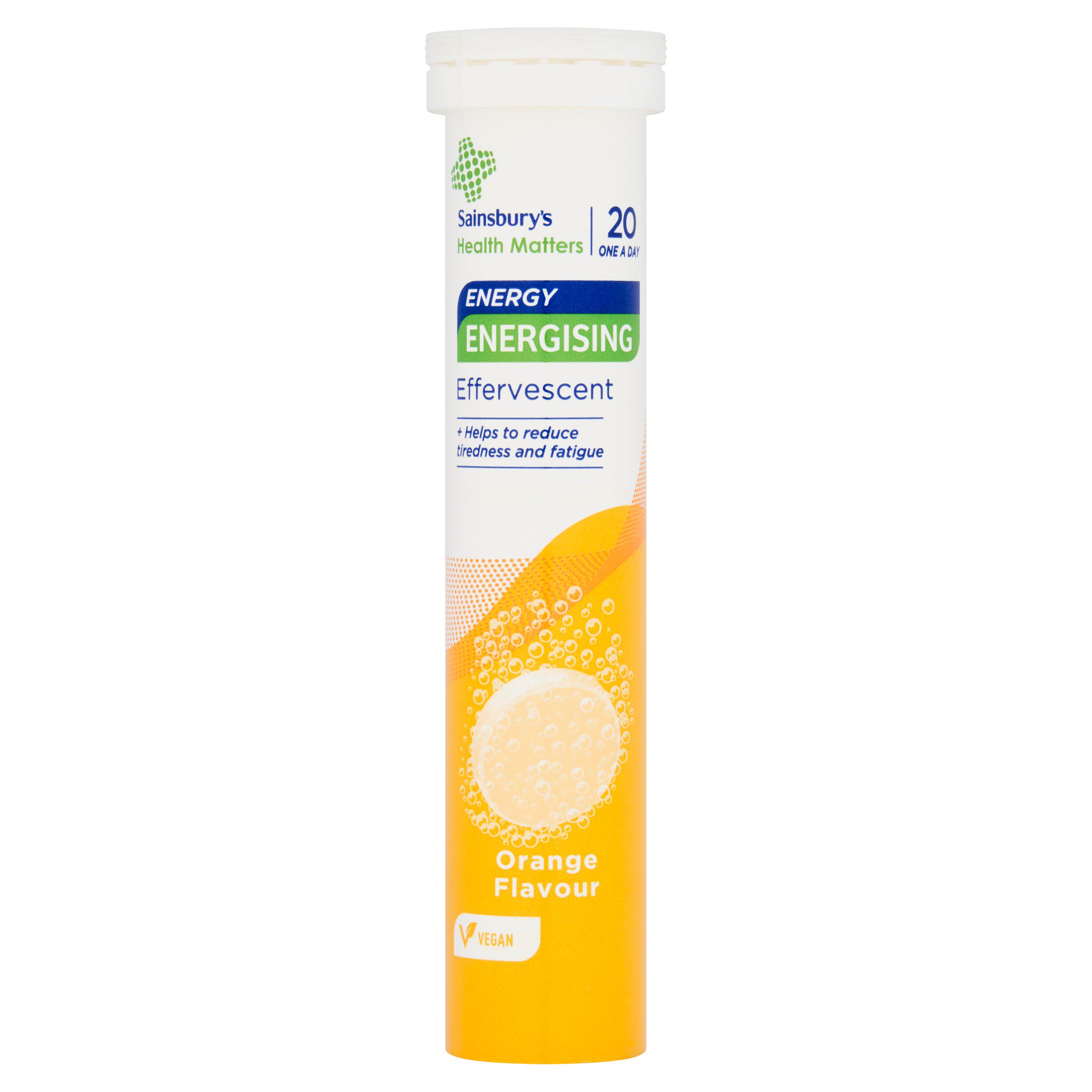 Sainsbury's Health Matters Energy Energising Effervescent Orange Flavour Tablets x20