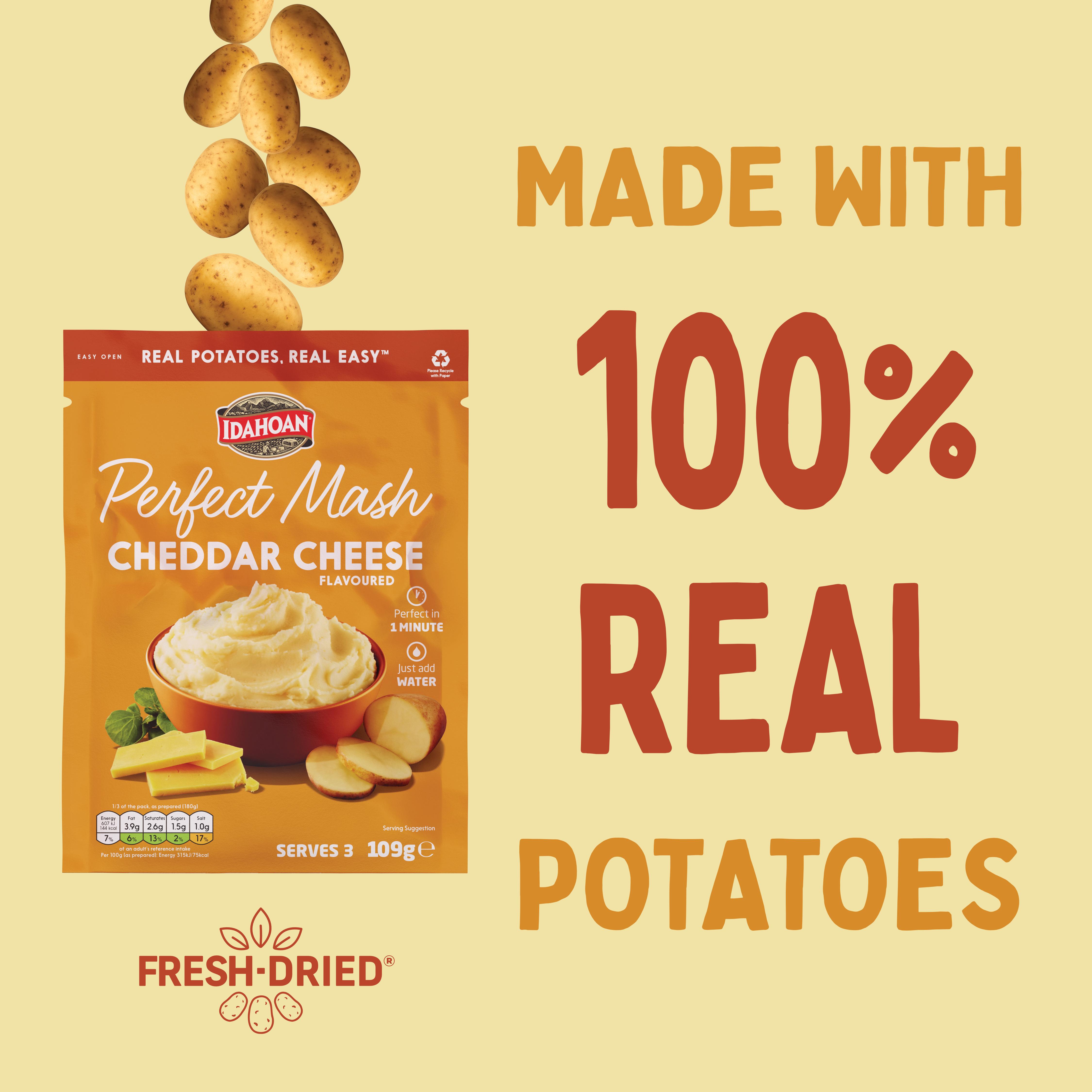 Idahoan Perfect Mash Cheddar Cheese Flavoured 109g thumbnail 3